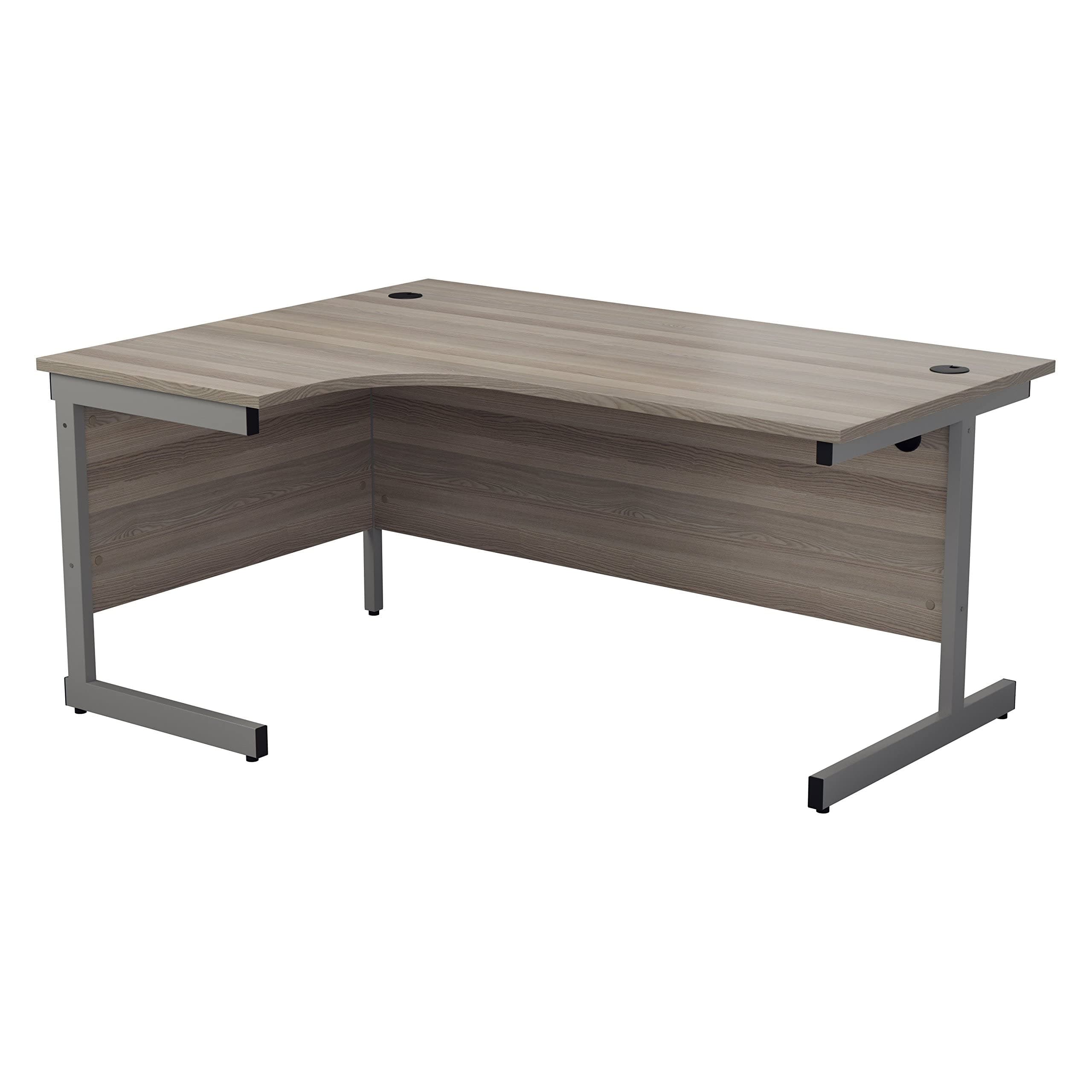Office Hippo Heavy Duty Corner Desk, Strong & Reliable Workstation, Integrated Cable Ports, PC Desk For Office or Home - Grey Oak Top / Silver FrameThe Forest Stewardship Council