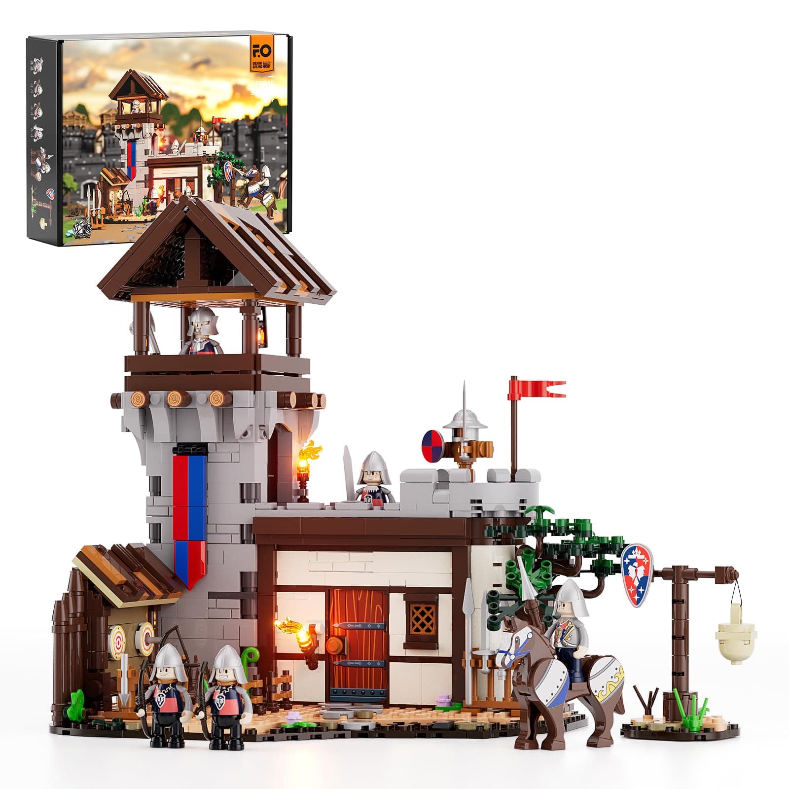 FUNWHOLE Medieval Training-Ground Lighting Building-Bricks Set - Creator Castle with 5 Medieval Soldier Minifigures Collectible Display Set 964 Pcs for Adults and TeenGlobal Recycled StandardGlobal Recycled StandardGlobal Recycled Standard