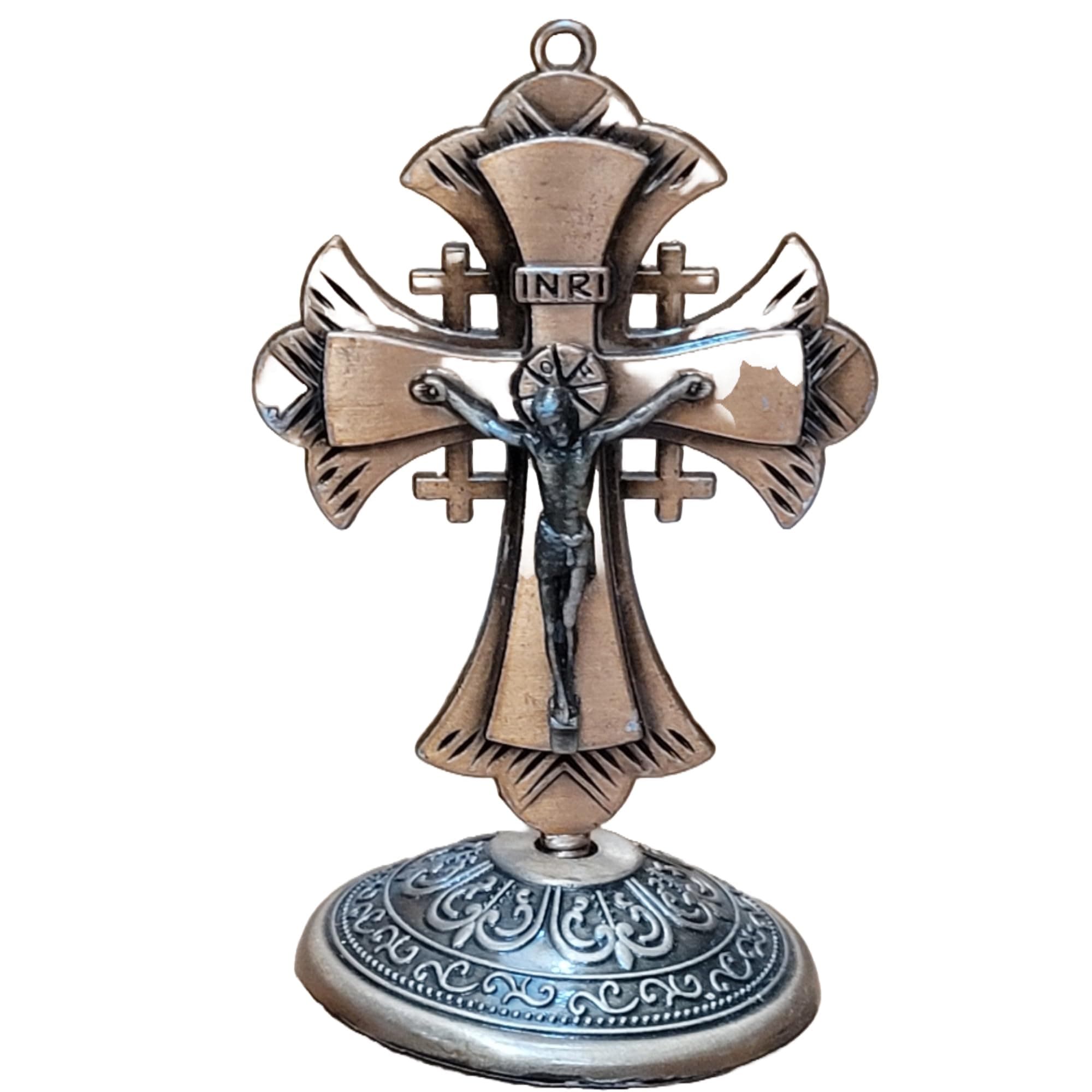 Jerusalem Copper Color Car Cross with Stand for Car Dashboard - 8 cm