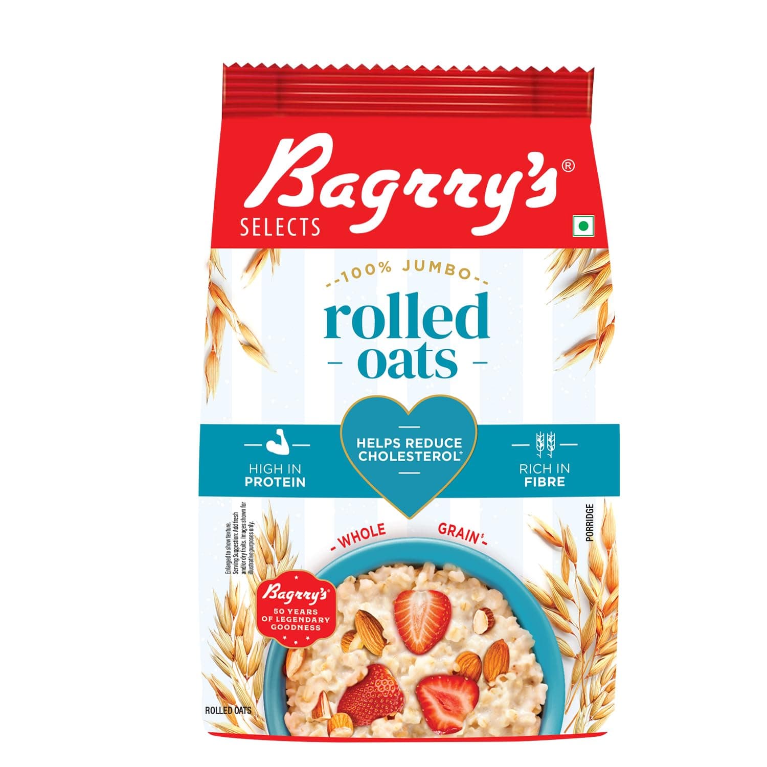 Bagrry’s 100% Jumbo Rolled Oats 1kg | Prebiotic, Whole Grain, High Fibre & Protein Breakfast Cereal | Non-GMO Oats | No Added Sugar & Preservatives | Perfect or Weight Loss & Heart Health | Instant Oats for Breakfast