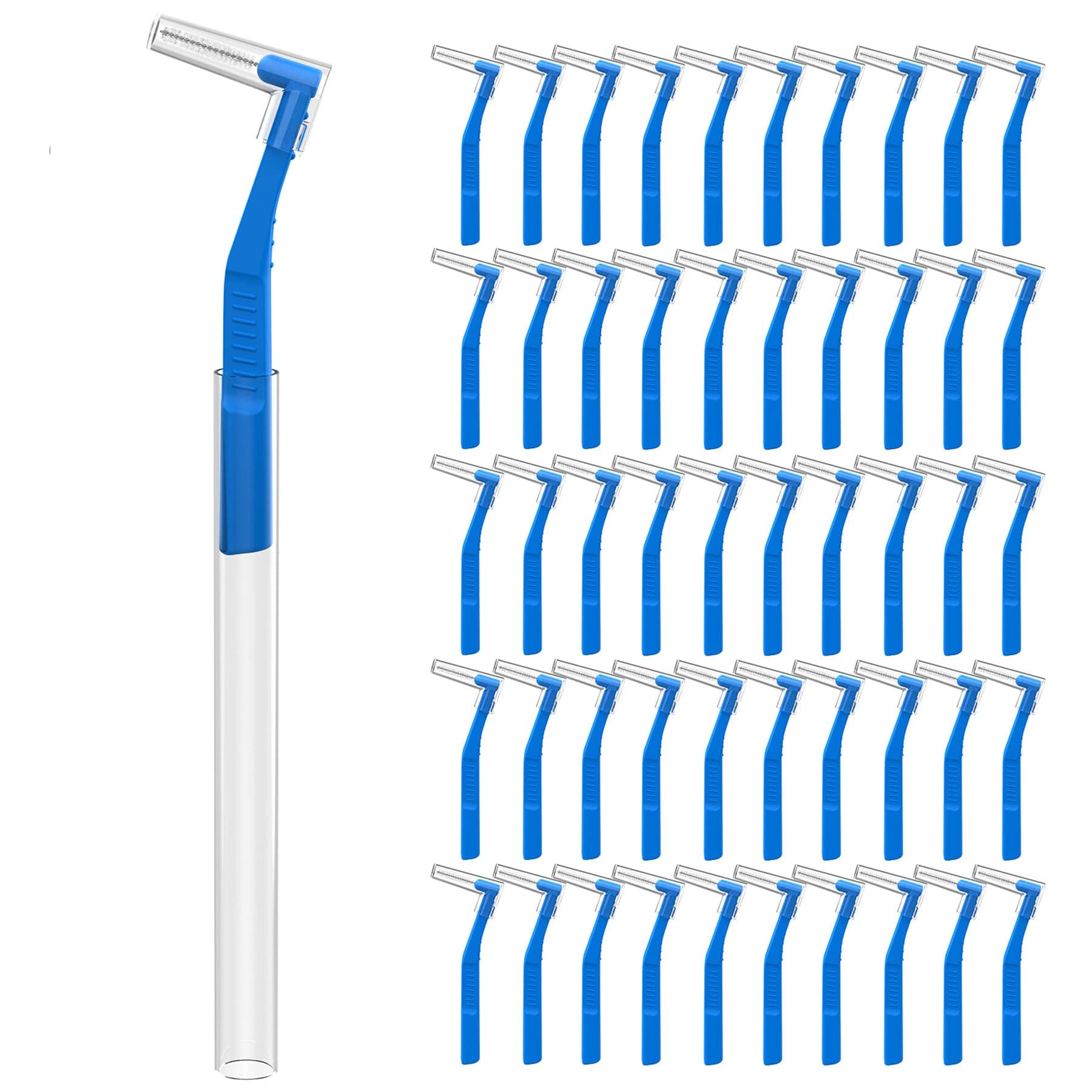 Fremouth 50 Count Angle Interdental Brushes with Extended Handle for Braces, Tight(0.7mm), L- Shaped Interproximal Floss for Dental Plaque Removal Health