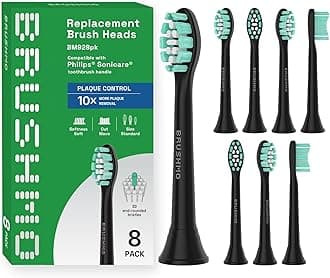 - Plaque Control Replacement Toothbrush Heads, Compatible with Philips Sonicare Click-on Electric Toothbrush Handles, 8 Standard Replacement Heads, SoftDuPont Bristles, BM928bk, Black