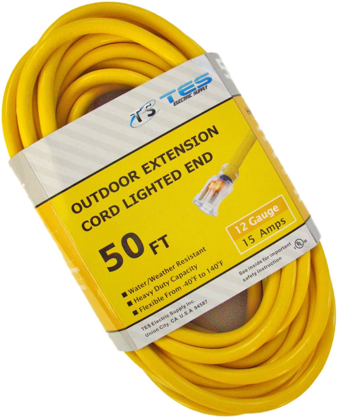 TES 12 Gauge 50 Ft. 12/3 SJTW Heavy Duty Extension Cord with Lighted Plug