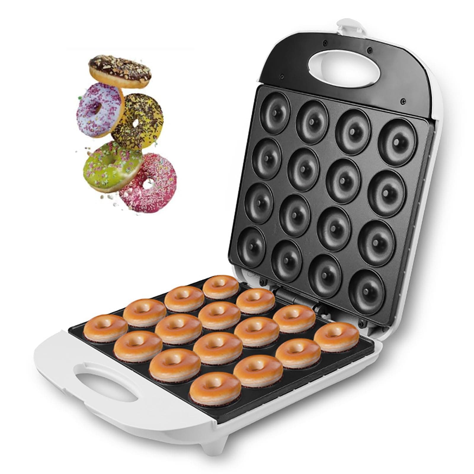 PAILON Mini Donut Maker, 1400W Electric Home Doughnut Machine, Dual-Sided Heating, Non-Stick Coating, Makes 16 Donuts at a Time, for Kid-Friendly Breakfast, Snacks, Desserts