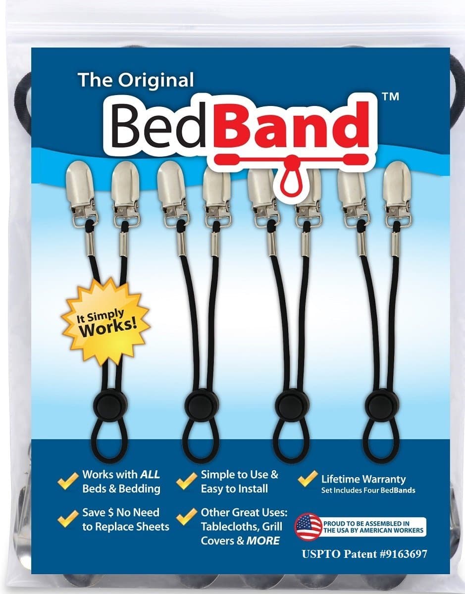 Not Made in China. 100% USA Worker Assembled.. Bed Sheet Holder, Gripper, Suspender and Strap. Smooth any Sheets on any Bed. Sleep Better. Patented.,Black,1 Pack (4 Bands)