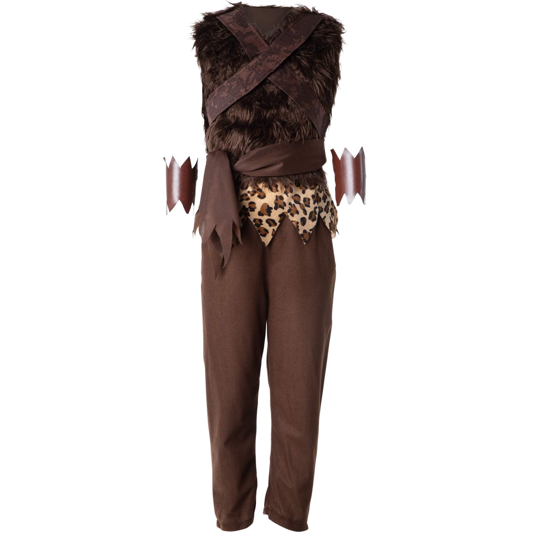 dressforfun Caveman Fancy Dress Costume - Stone Age Outfit for Parties, Halloween, New Years Eve - Faux Fur Top, Suede-look Straps, Leopard Print Detail Size M