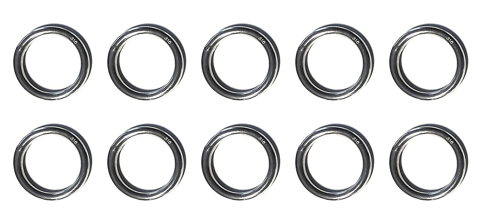 10 Pieces Stainless Steel 316 Round Ring Welded 3/16" x 3/4" (5mm x 20mm ID) Marine Grade