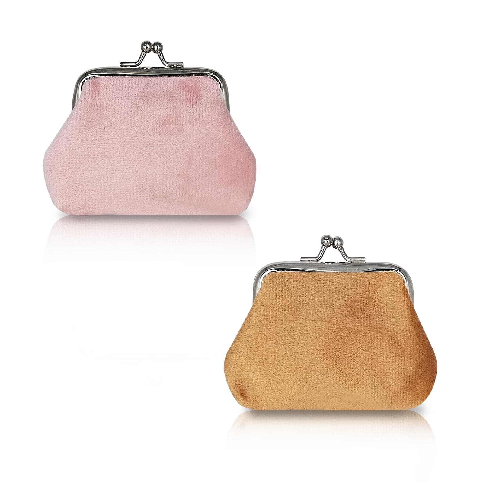 2Pcs Coin Purse, Soft Plush Kiss-Lock Change Purse for Women, Small Mini Change Purse with Clasp for Jewelry, Keys, Coin, Cash (3.9 * 2.9inches) (Light pink+brown)