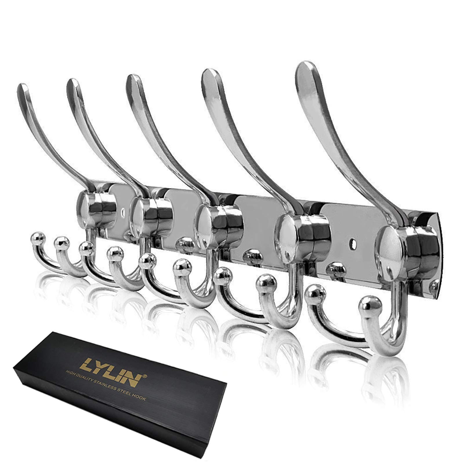 LYLIN Wall Mount Coat Hook, 304 Stainless Steel Coat Hanger Rack Robe Hat Clothes Hook Key Towel Rack for Home Bathroom Kitchen (Silver 15 Hooks)