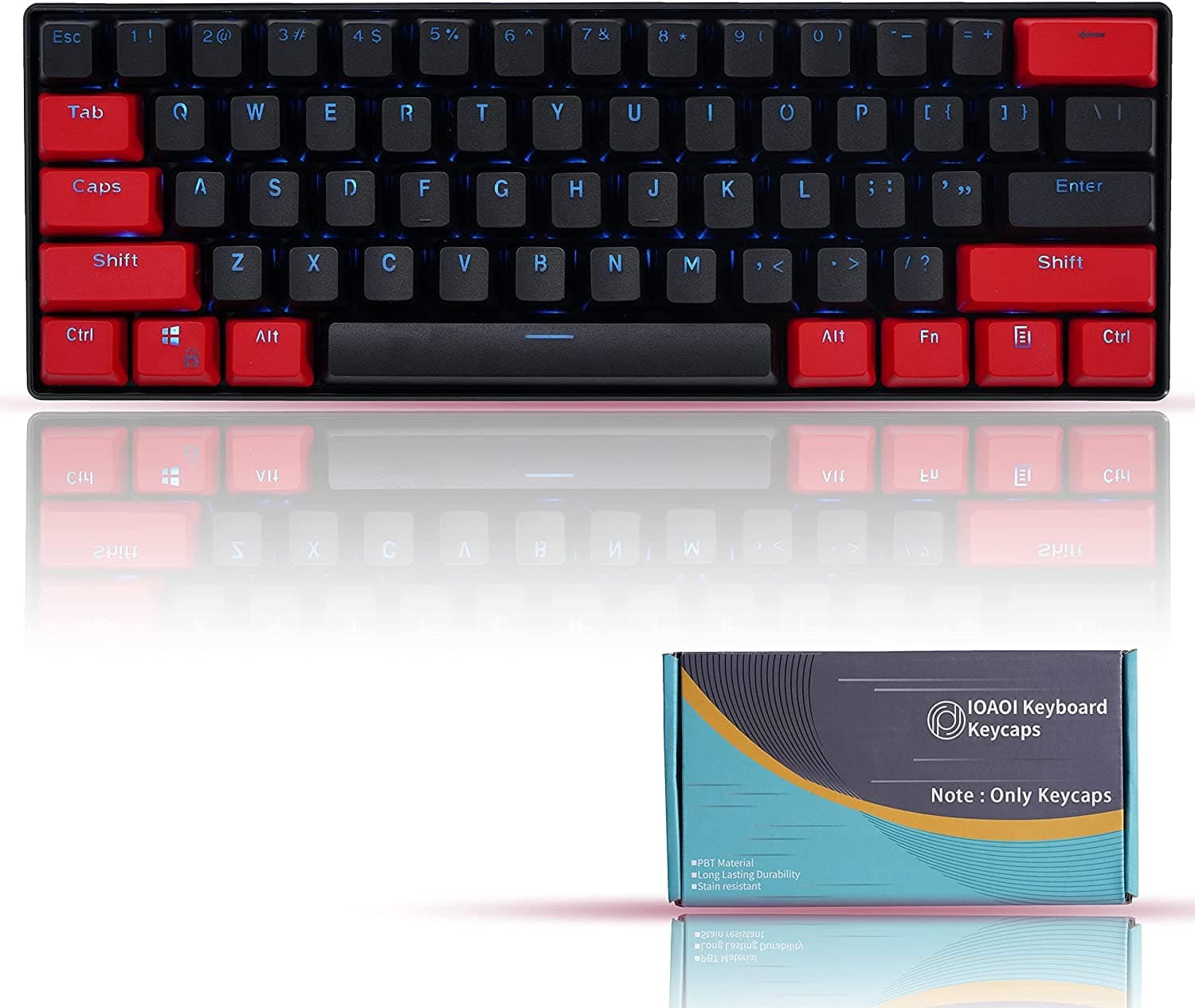 IOAOI PBT Keycaps 60 Percent, 61 Key Custom Keycaps with Key Puller for Cherry MX Switches /GH60/RK61/ALT61/ Annie Mechanical Keyboards (Red Black)