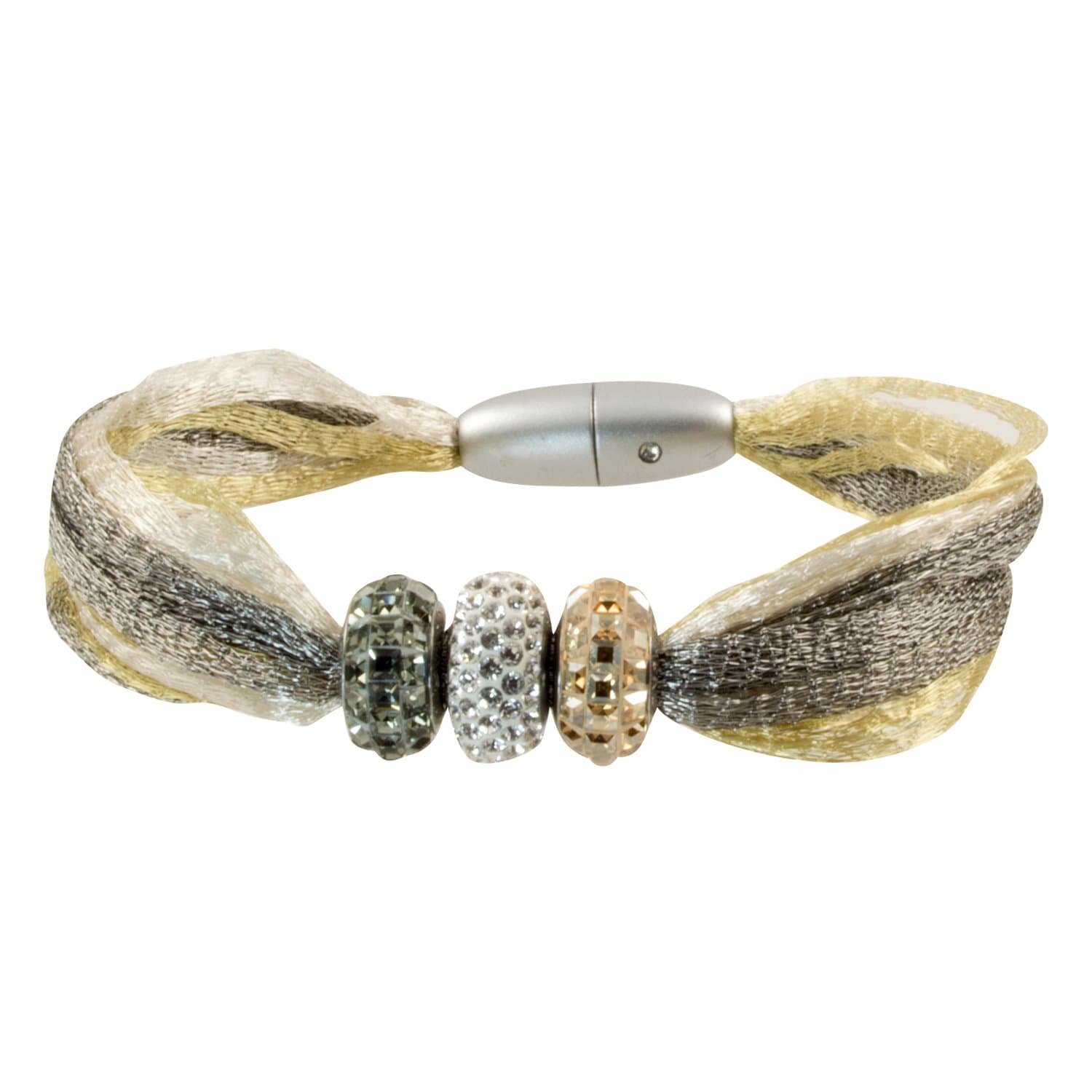 Flexible Metallic Knit Wire Lace Magnetic Opulence Bracelet with Swarovski Crystal Bead