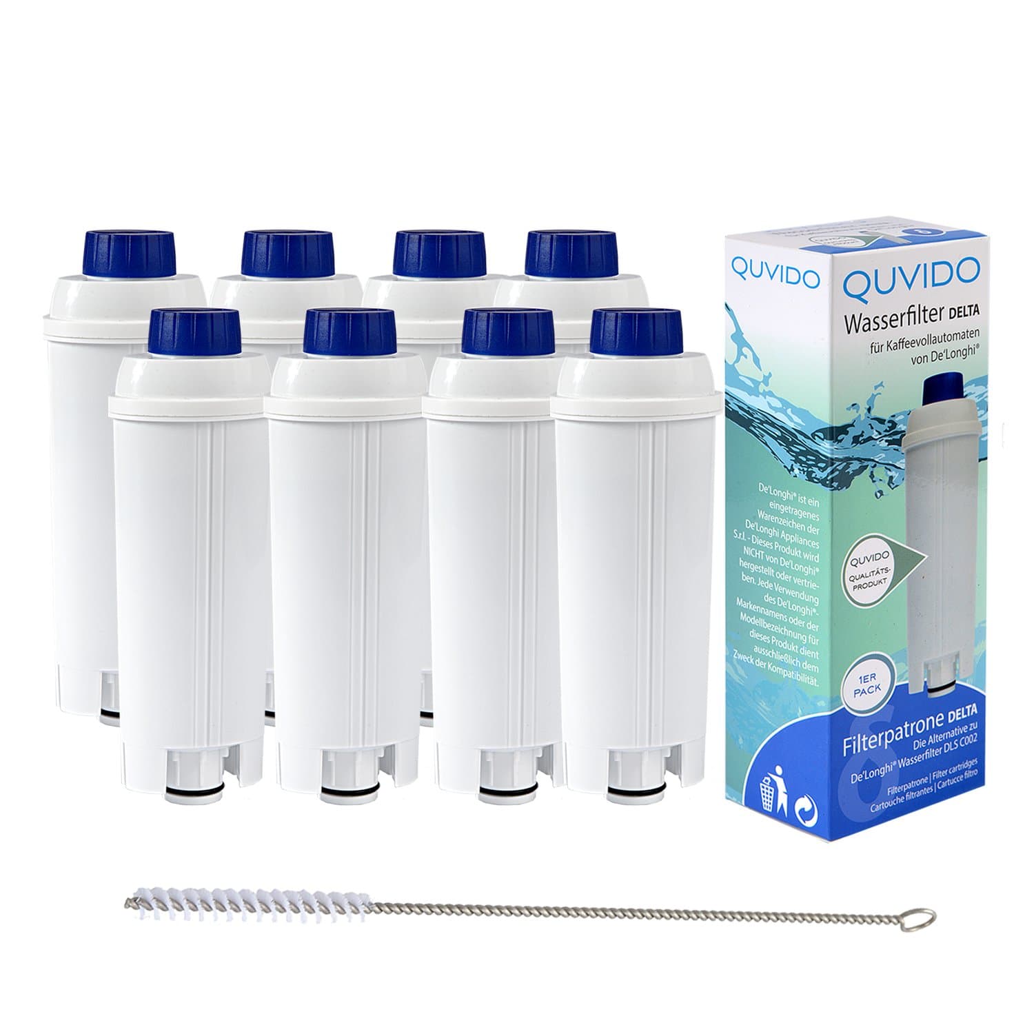 8 x QUVIDO Delta QUVIDO Water Filter for Delonghi Coffee Machine + Cleaning Brush