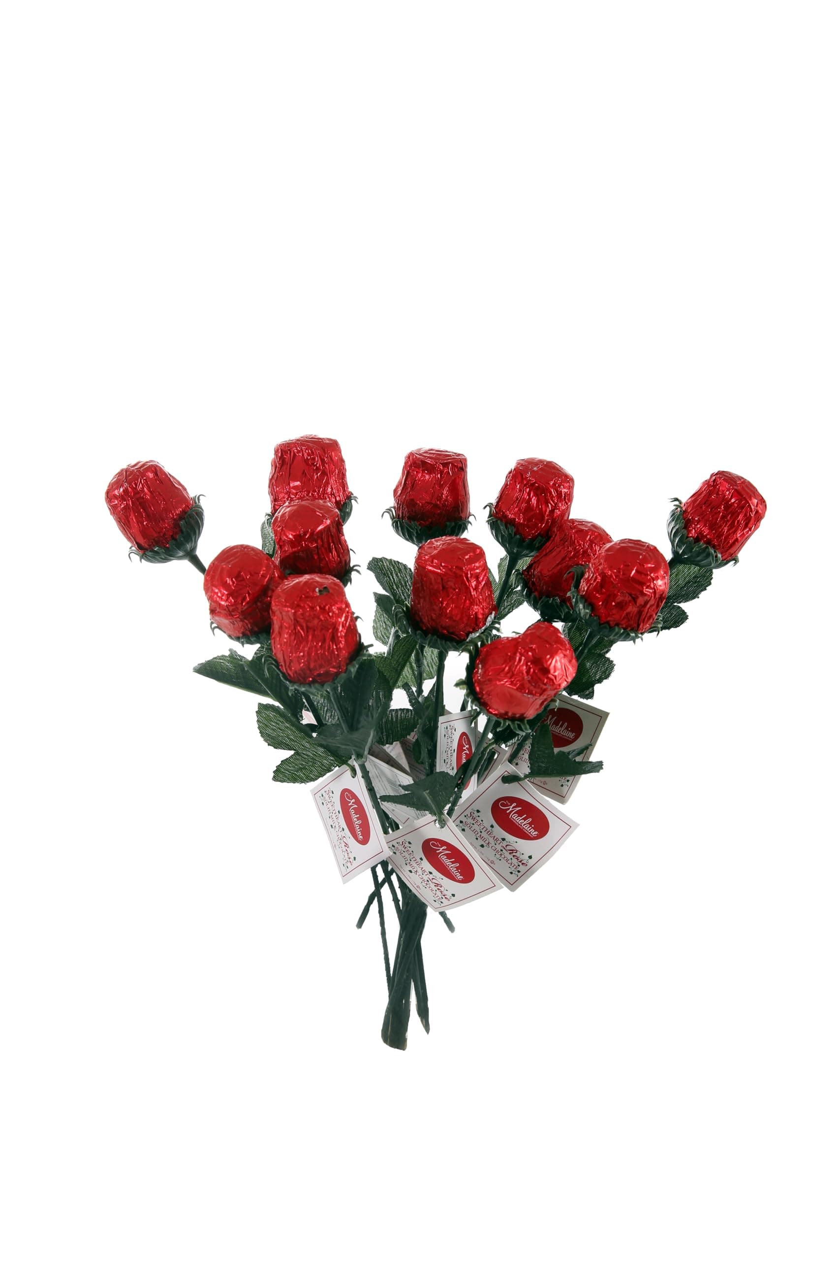 Madelaine Red Chocolate Roses One Dozen - Mothers Day Gift for Mom, Grandma, Wife, Girlfriend, Daughter - Individually Wrapped Chocolate Flowers - Romantic Candy Bouquet for Women & Loved Ones - 12 Pack
