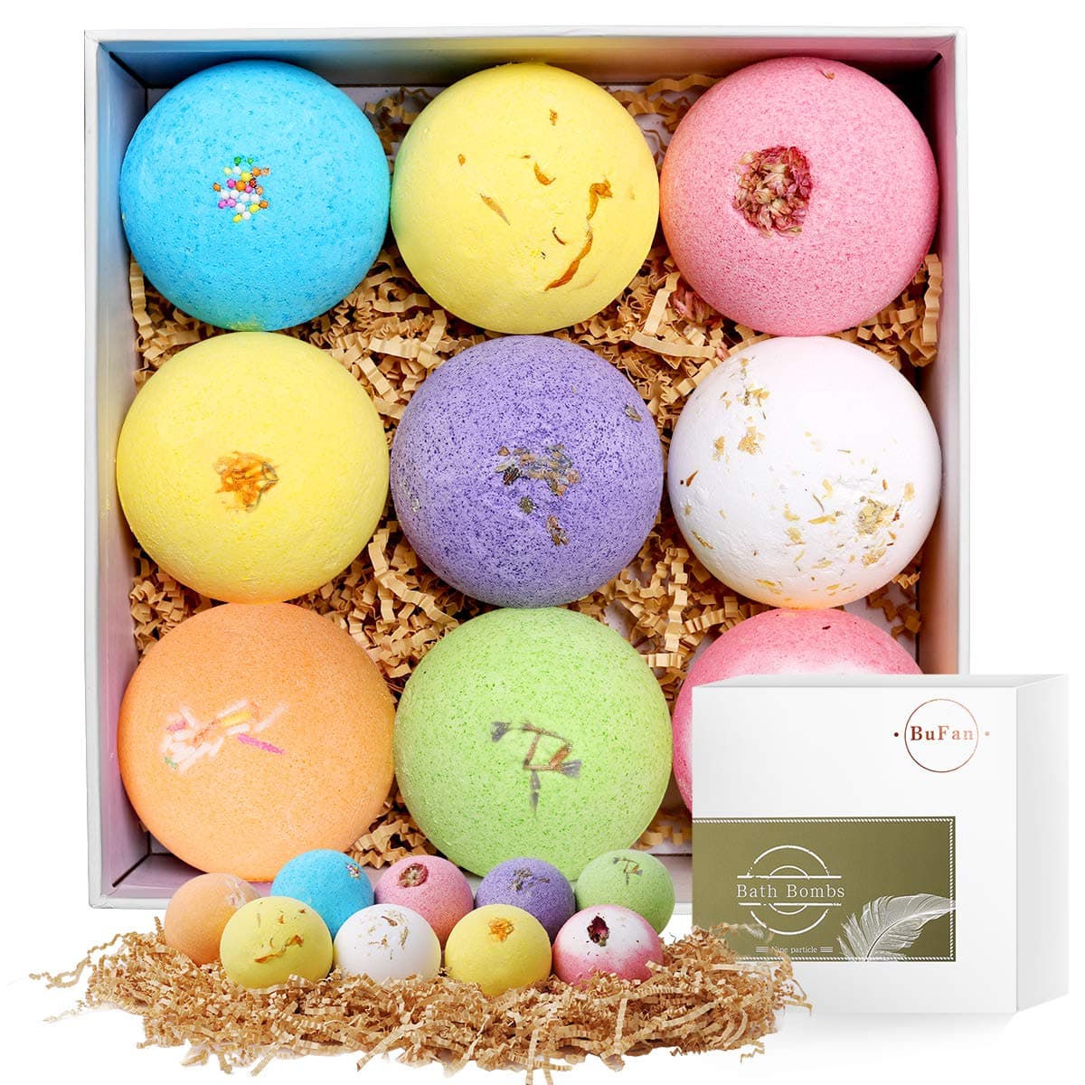 Bath Bombs Gift Set, BuFan 9 x 4.2oz Natural Luxurious Spa Gift Set With Relaxing Essential Oils Relaxation and Moisturizing, Perfect Valentines Birthday Christmas Gift for Women, Kids