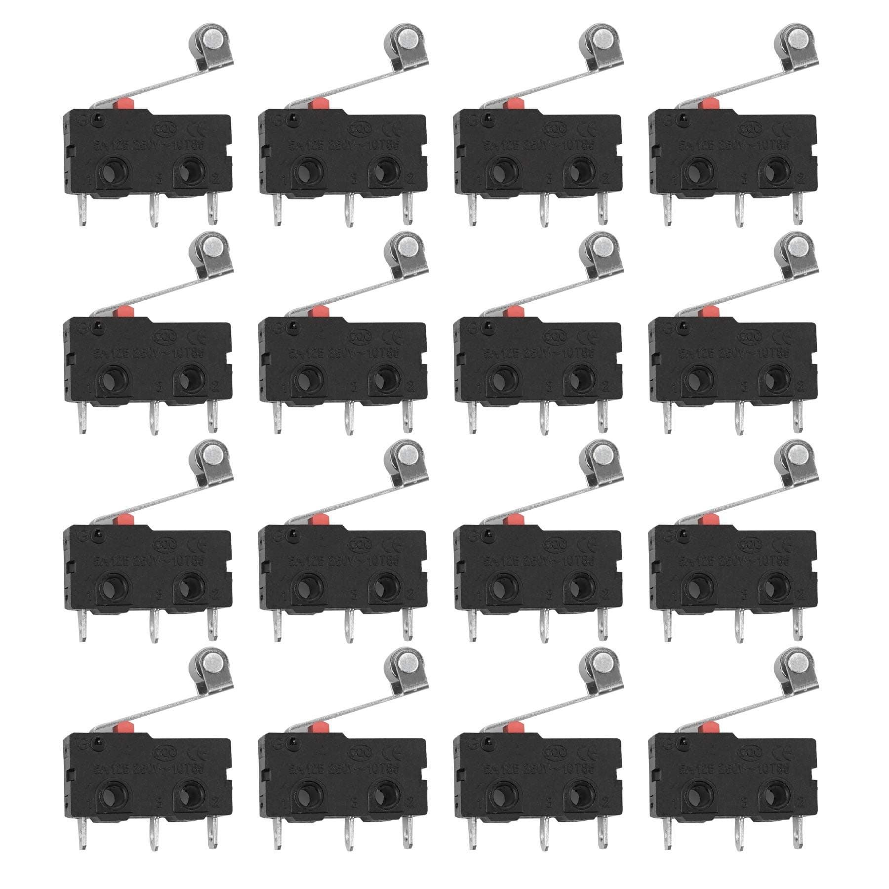 16pcs Mini Micro Switch, 3 Pins Micro Limit Switch 5A 250V Mini Roller Lever Arm Momentary Switch, SPDT Snap Action Microswitch Pole Type Lever Microswitch Sensitive Tact Switch for Test Instrument