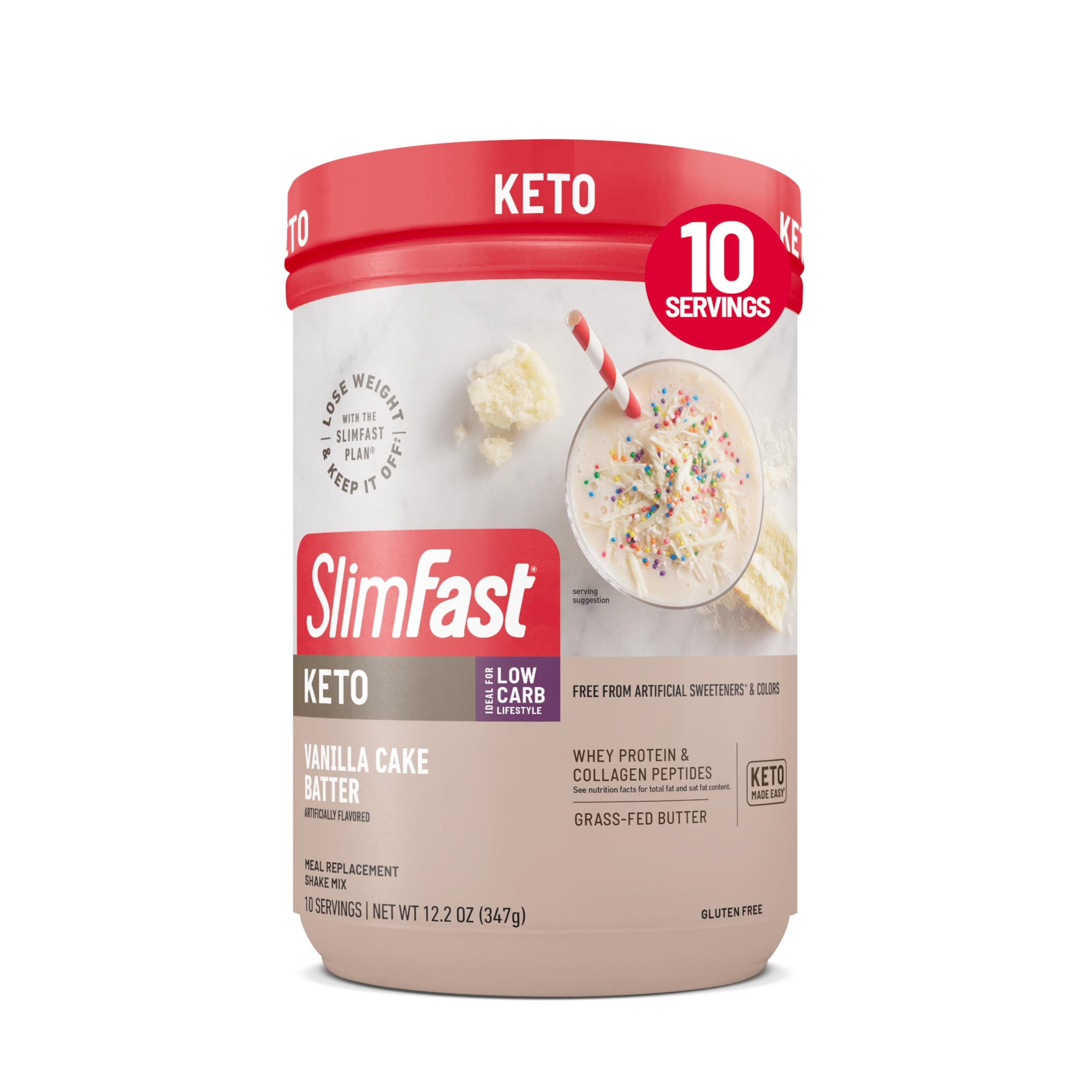 Keto Meal Replacement Powder, Vanilla Cake Batter, Low Carb with Whey & Collagen Protein, 10 Servings (Pack of 2) (Packaging May Vary)