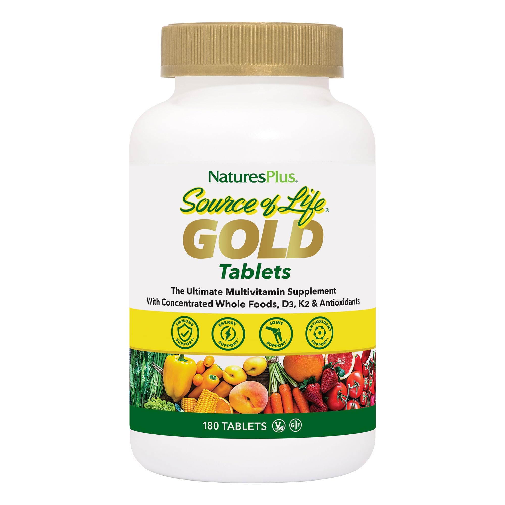 Source of Life GOLD Multivitamin - 180 Tablets - With Vitamins D3, B12 & K2 - Blood, Bone & Immune Support - Vegetarian & Gluten Free - 60 Servings