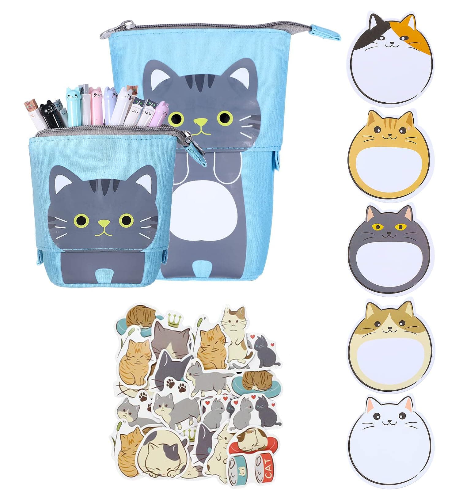 Sponsored Ad – Sweet seven Cute Cat Stationery Set - 66 Pcs Cartoon Kawaii Supplies for Boys and Girls: Sticky Memos, Pencil Pouch, Sticker, and More!（Gray cat）