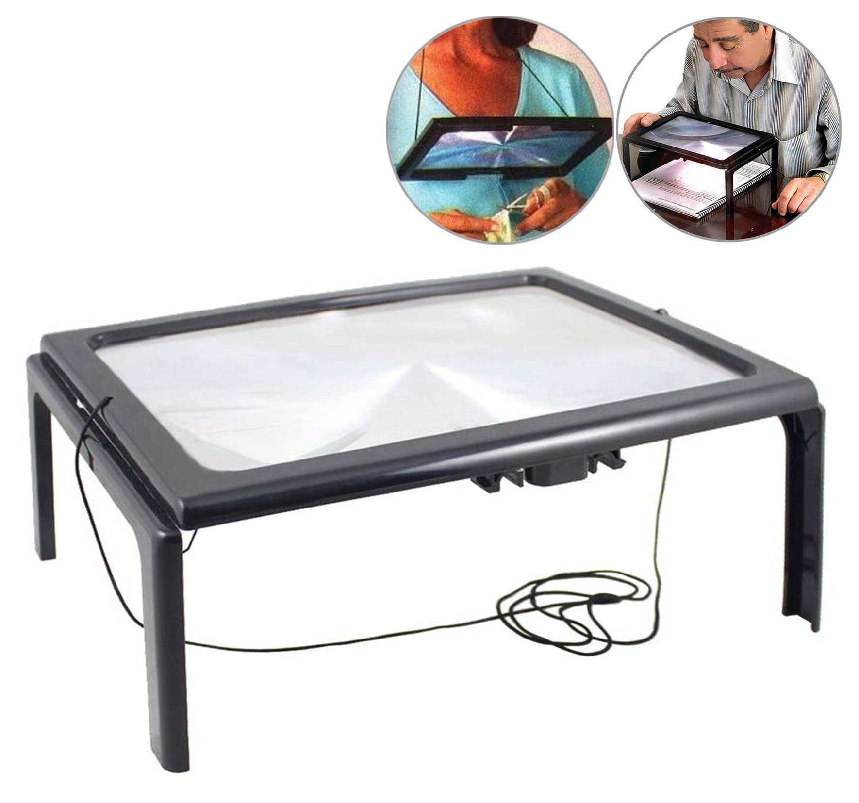 USHMSD Reading Magnifying Glass Hands Page Magnifier 4 LED Lighted 3X Magnification Foldable Magnifier