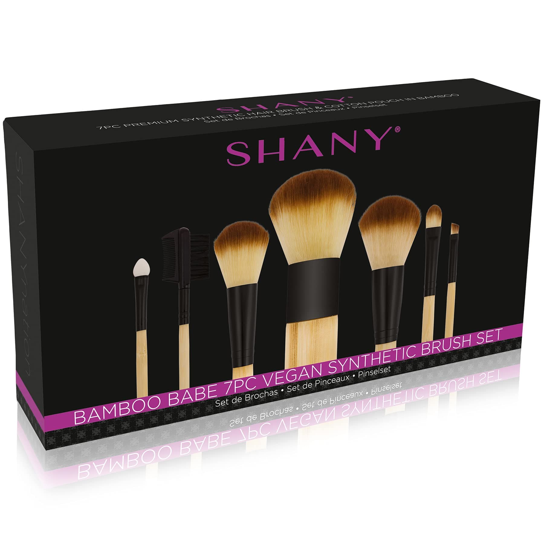 SHANY Bamboo Makeup Brush Set - Vegan Professional Makeup Brushes With Premium Synthetic Hair & Cotton Pouch for Easy Brush Storage - 7pc