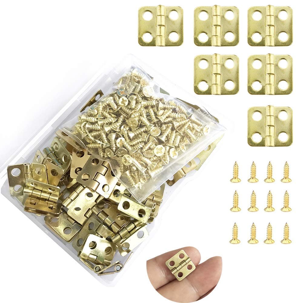 Juland 50 Pieces Mini Hinges Retro Hinges with 200 Pieces Replacement Screws for Wooden Box Jewelry Chest Box Cabinet DIY Accessories (13 x 12mm/0.51 x 0.47inch) – Copper