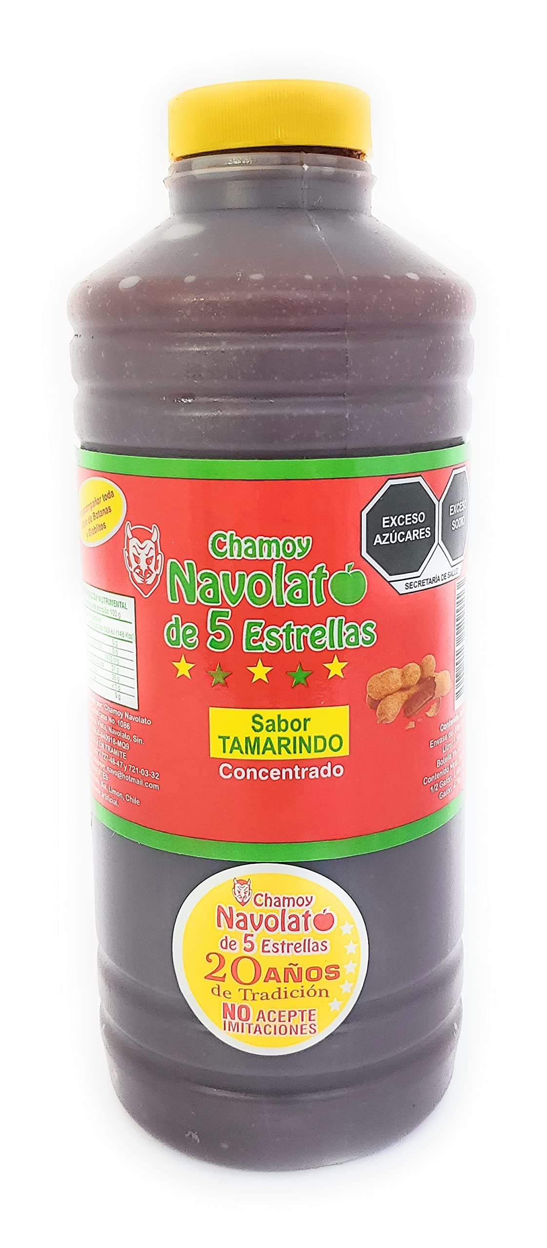 Chamoy Navolato de 5 Estrellas with Real Fruit Pulp, A Mexican Classic, Sweet, Spicy, Salty, Fruity, Snack, Michelada Sauce (1 Liter) (Tamarindo)