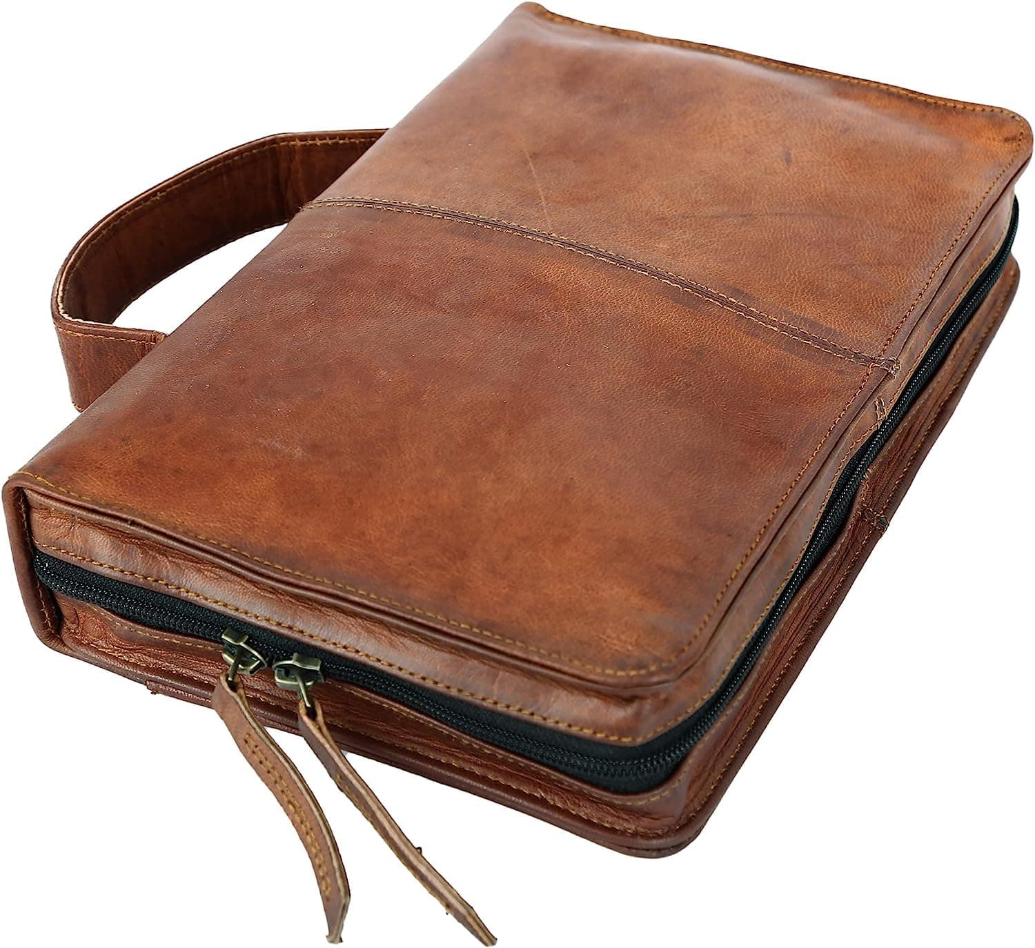Leather Bible Cover Book Cover Planner Cover with Handle and Back Pocket (Medium)
