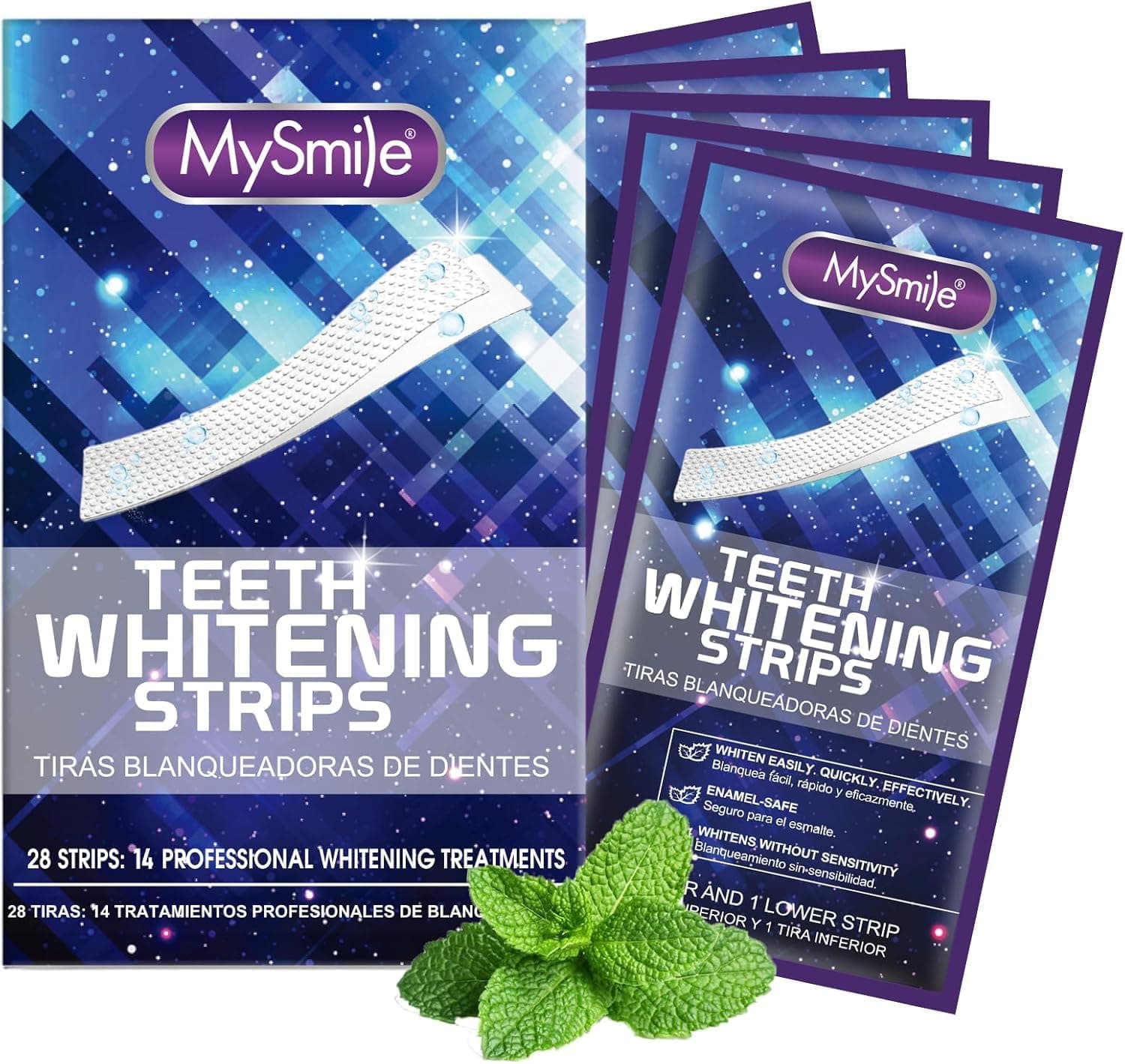 MySmile Professional Teeth Whitening Strips 14 Treatments, Peroxide Free, Non-Sensitive Formula, Whitening for Sensitive Teeth, Enamel Safe Teeth Whitener for Smokers, Coffee Drinkers, Yellow Stains