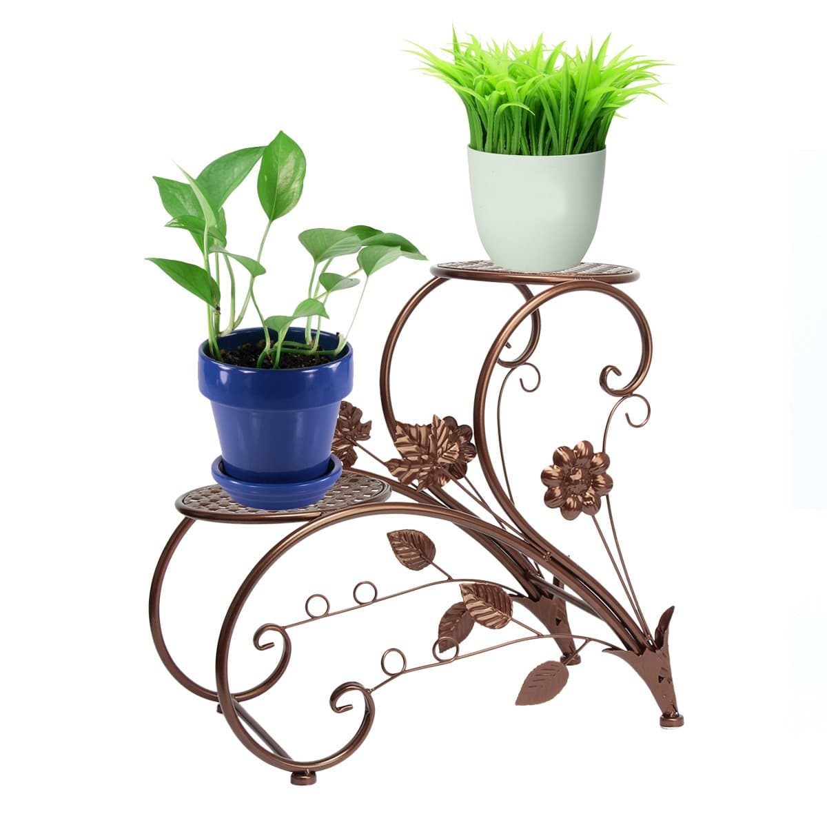 Metal Flower Pot Rack Plnat Display Stand with Bonsai Holder - Suitable for Home Garden Patio Decor Use