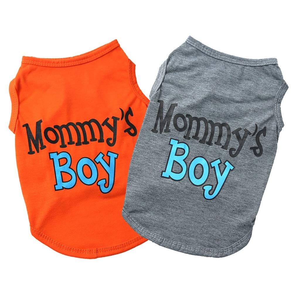 swnsiya 2 Pack Summer Dog Shirt - Grey Orange pet Shirt for Mother's Day - pet Vests Mommy's boy Dog Clothes with Fashion Printing - Small and Medium-Sized Large Dog Vests Puppy Clothing (Small)