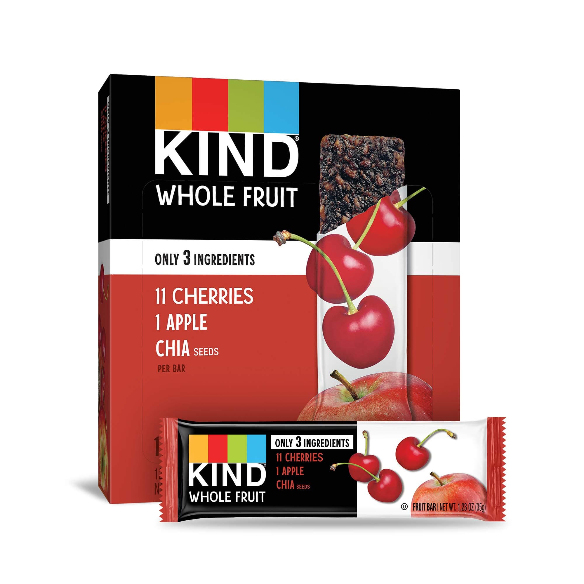 KIND Whole Fruit Bars, Cherry Apple Chia, Gluten Free, No Sugar Added, 1.2oz, 12 Count