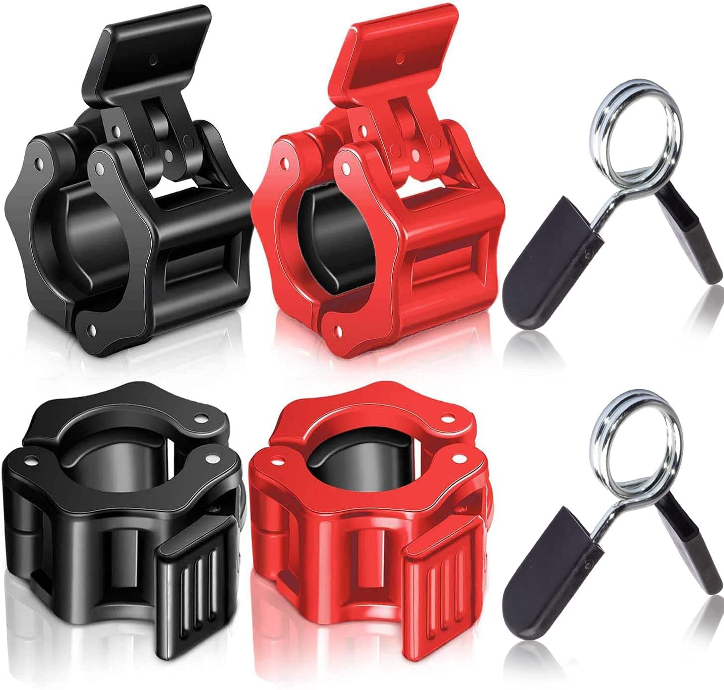 YiCutte 6 Pcs Barbell Clamps Set,4 Pcs Barbell Clamps 1 Inch Quick Release Dumbbell Lock Clips with 2 Pcs Exercise Barbell Spring Clips, Weight Clips for Weightlifting, Workout, Strength Training