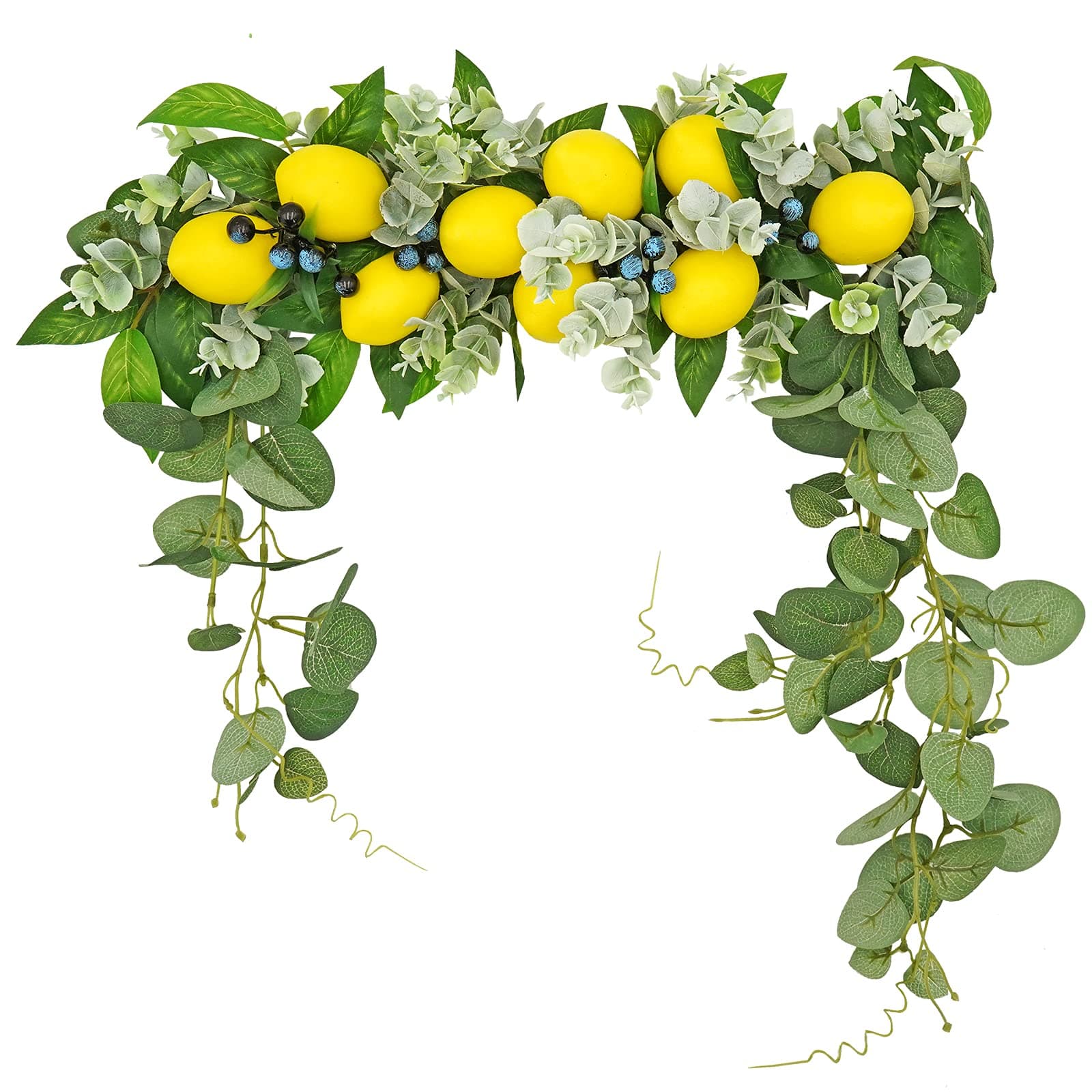 MINYULUA Artificial Lemon Swag, 18" Handcrafted Artificial Flower Swag with Lemon Berry, Faux Greenery Garland Foliage Vine, Hanging Floral Swag for Wedding Arch Tabletop Front Door Decor