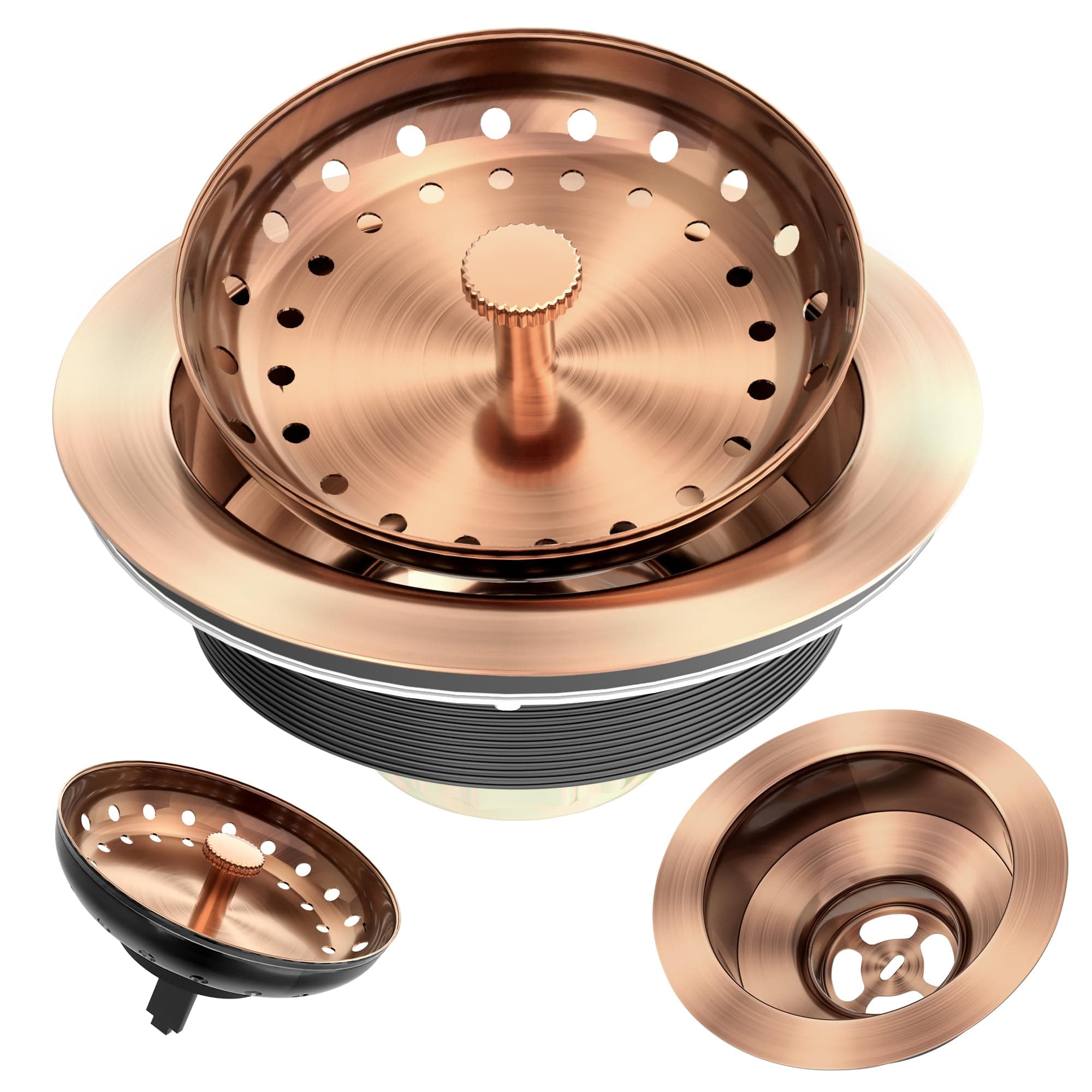 Kitchen Sink Drain Copper 3-1/2 Inch Stainless Steel Kitchen Drain Strainer Assembly Kit with Strainer Basket and Drain Stopper for Standard Sink Drains Antique Copper