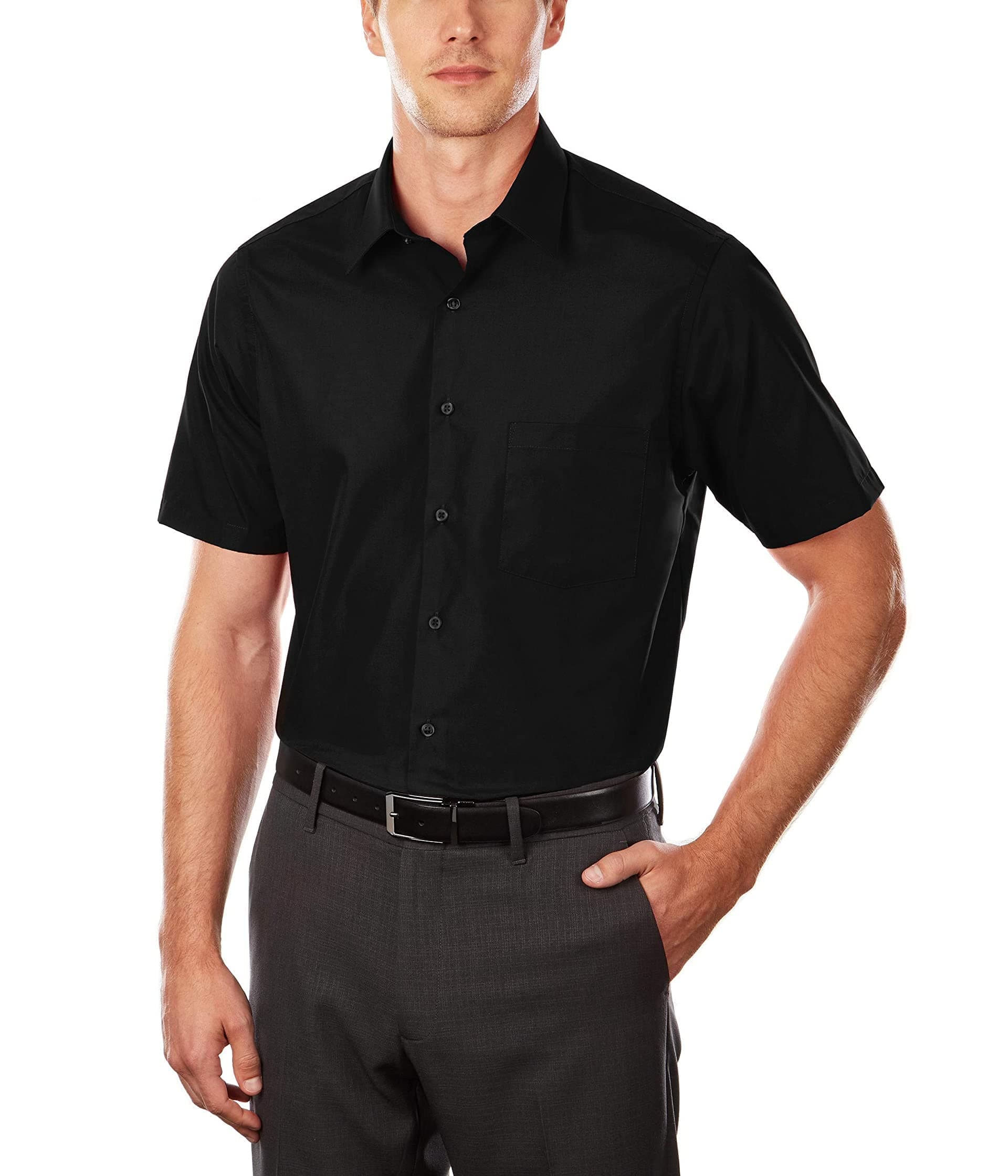 Van Heusen Men's Short Sleeve Dress Shirt Regular Fit Poplin Solid
