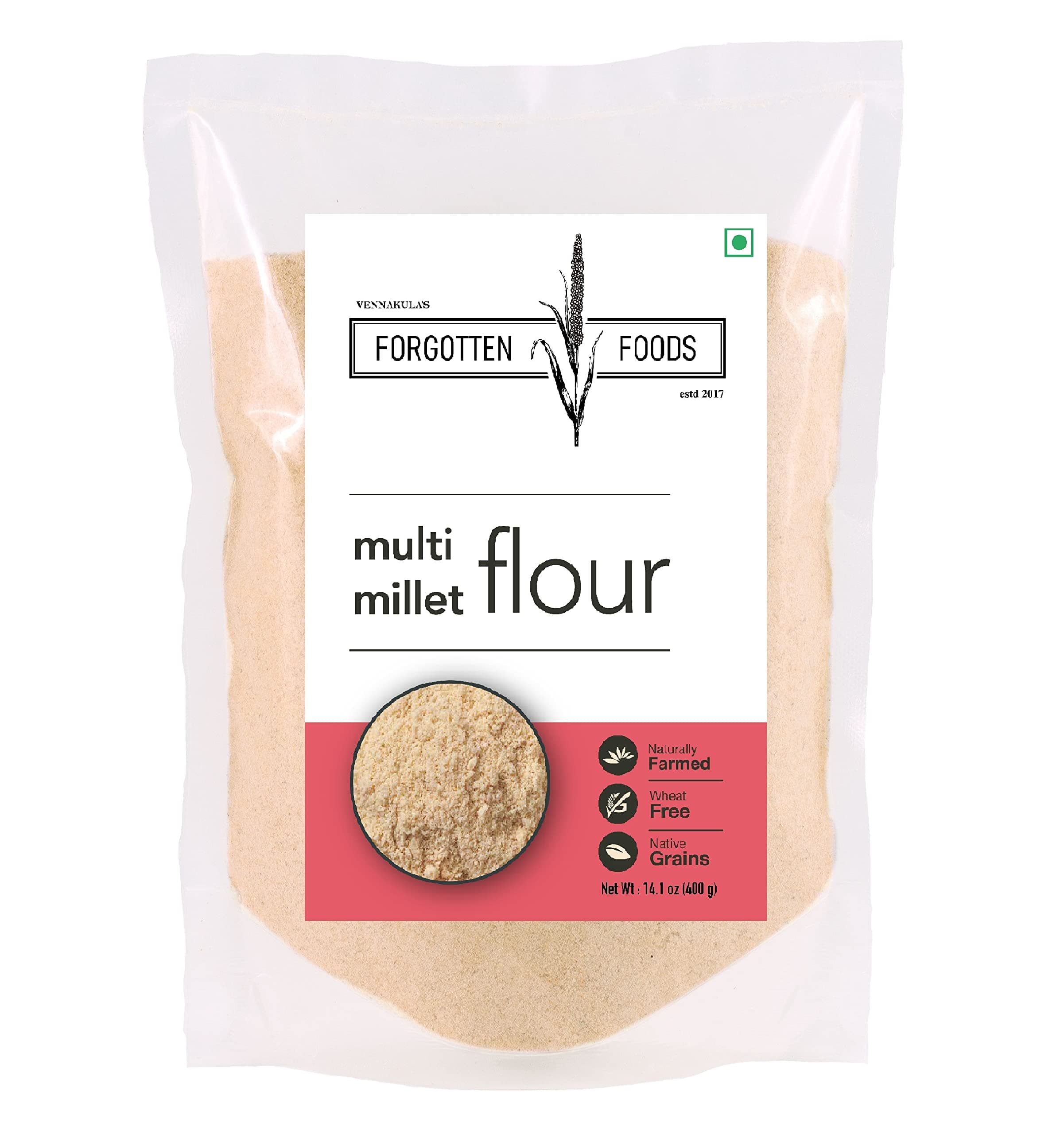 Forgotten Foods Multi Millet Flour 800 Gm (2 X 400 G Packs) - Dry Roasted 7 Multigrains, Finely Milled, Naturally Farmed, Gluten Free, Superfood Atta - Perfect for Healthy Rotis