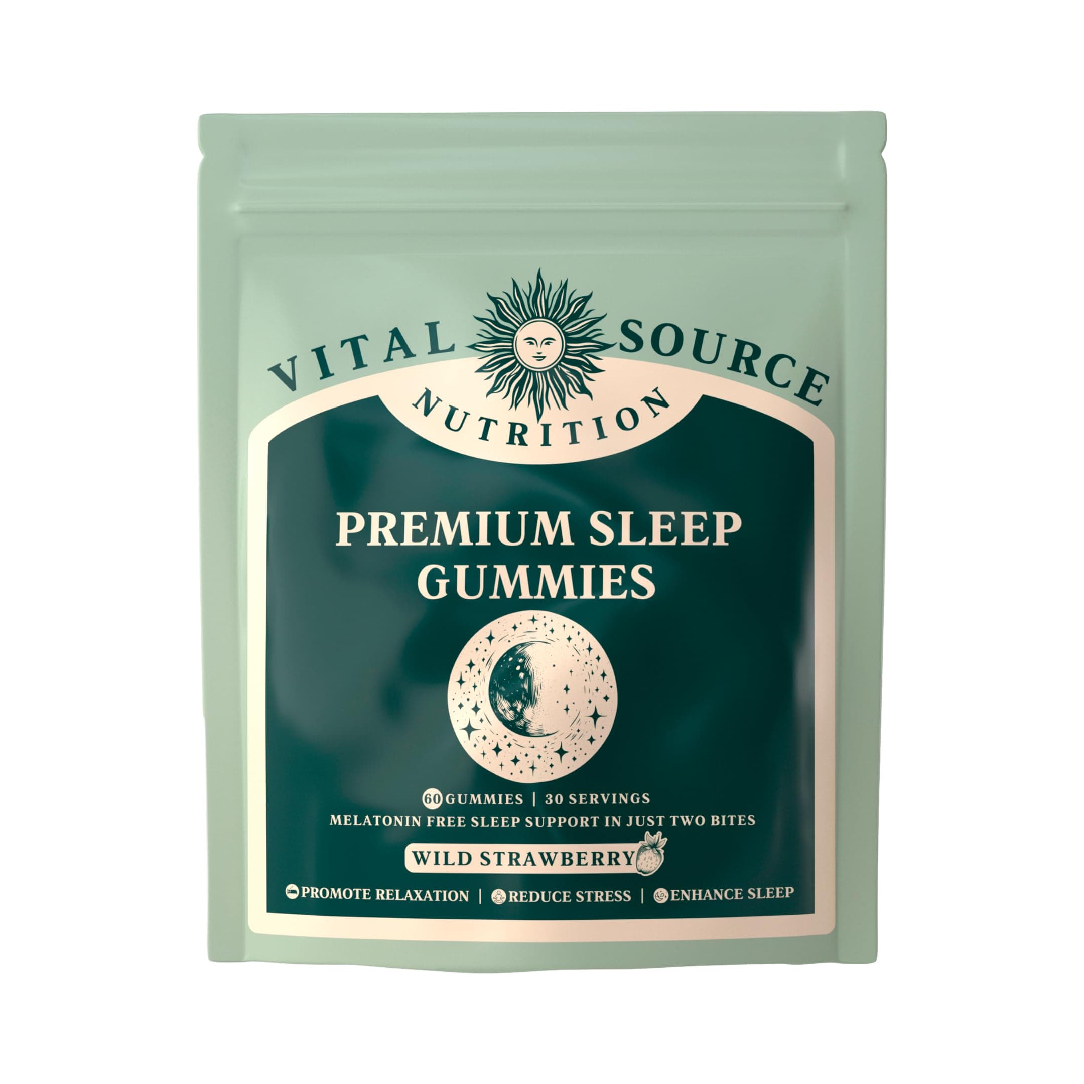 Vital Source Nutrition - Premium Sleep Gummies - Melatonin Free Sleep Support Gummies - Natural Sleep & Relaxation Support - Vegan, Gluten-Free & Halal - Wild Strawberry - 60 Gummies - 30 Servings