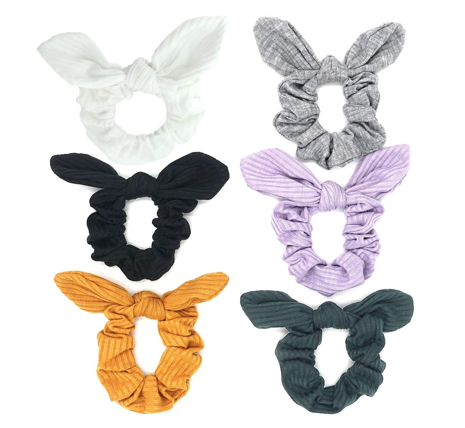 Bunny Ear Scrunchies Cotton Bow Hair Scrunchie Cute Knotted Bowknot Ribbon Ties Elastic Scrunchy Bands Ponytail Holder for Women, Girls (Black, White, Grey, Purple, Yellow, Dark Green)
