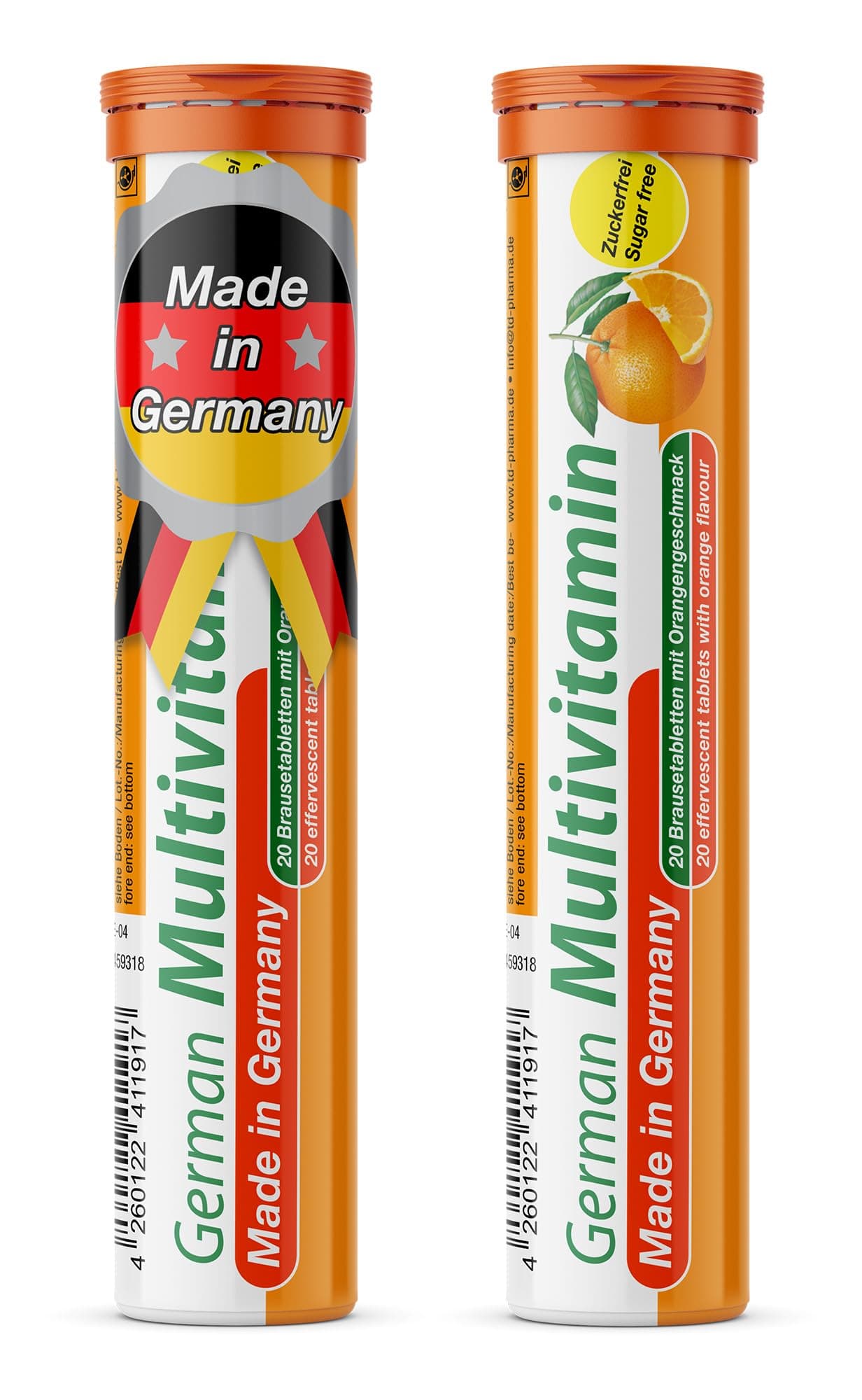 T&D German Multvitamin 10 Vitamins - 40 Vegan Drink Effervescent Tablets - Orange Flavor - Made in Germany