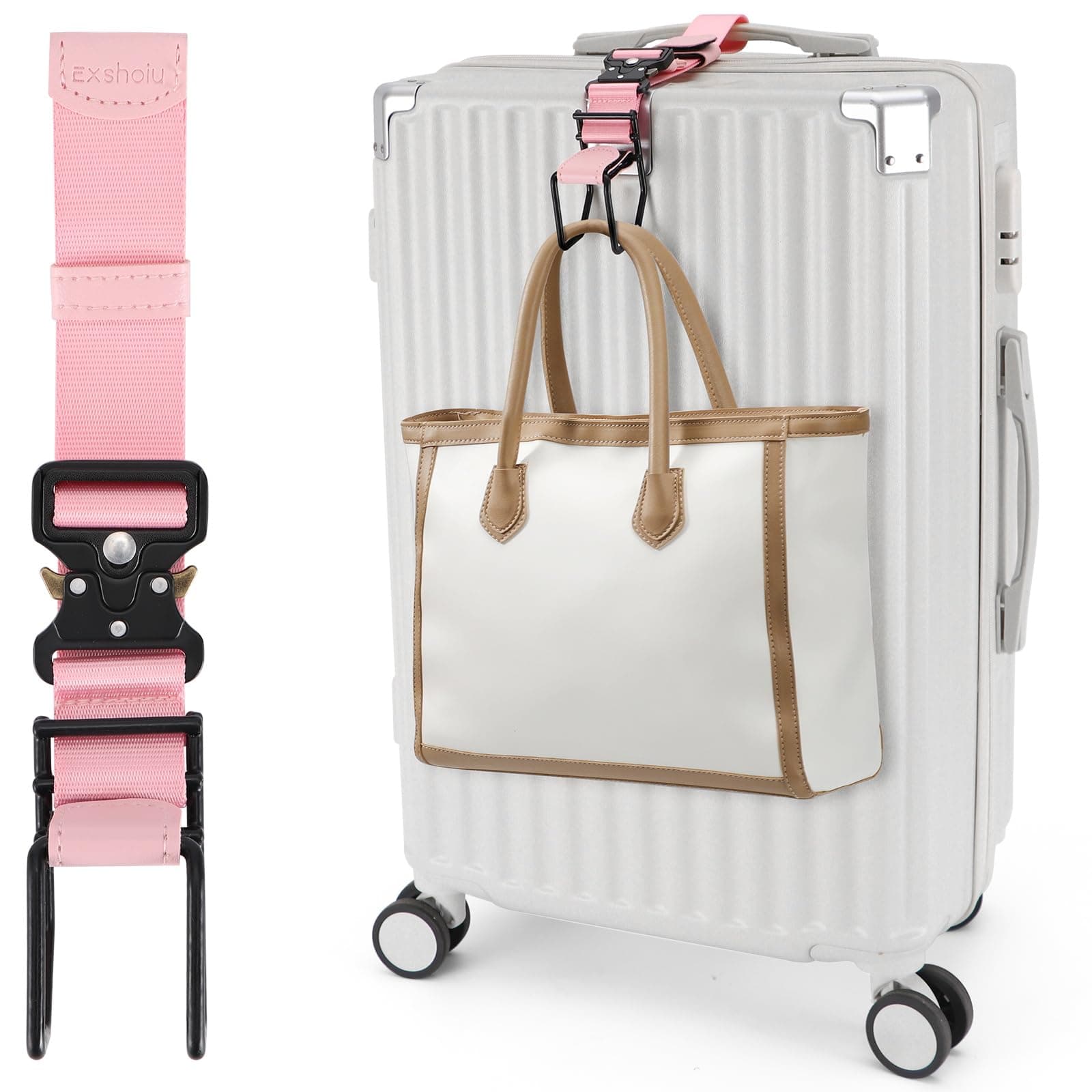 Exshoiu J Hook for Luggage Strap, Luggage Hook Strap Flight Attendant with Hands Free, Adjustable Luggage Hook for Carry on Bag