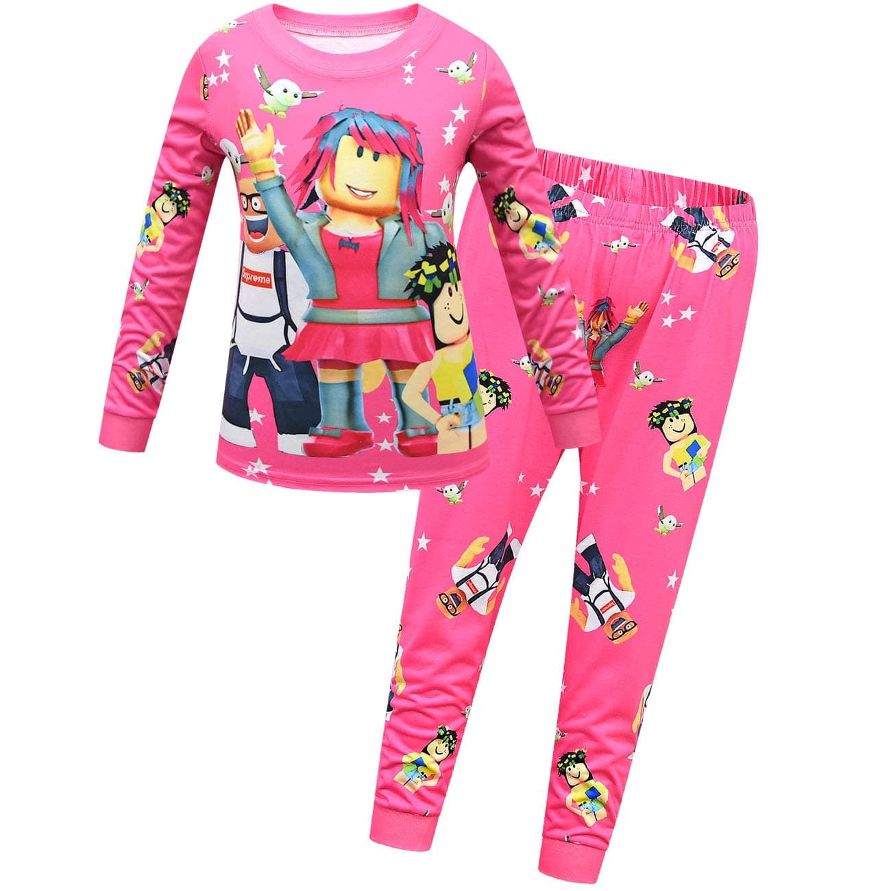 Roblox Pajama Set for Boys Kids Long Sleeve Game Sleepwear Girls Pink Tops and Pant