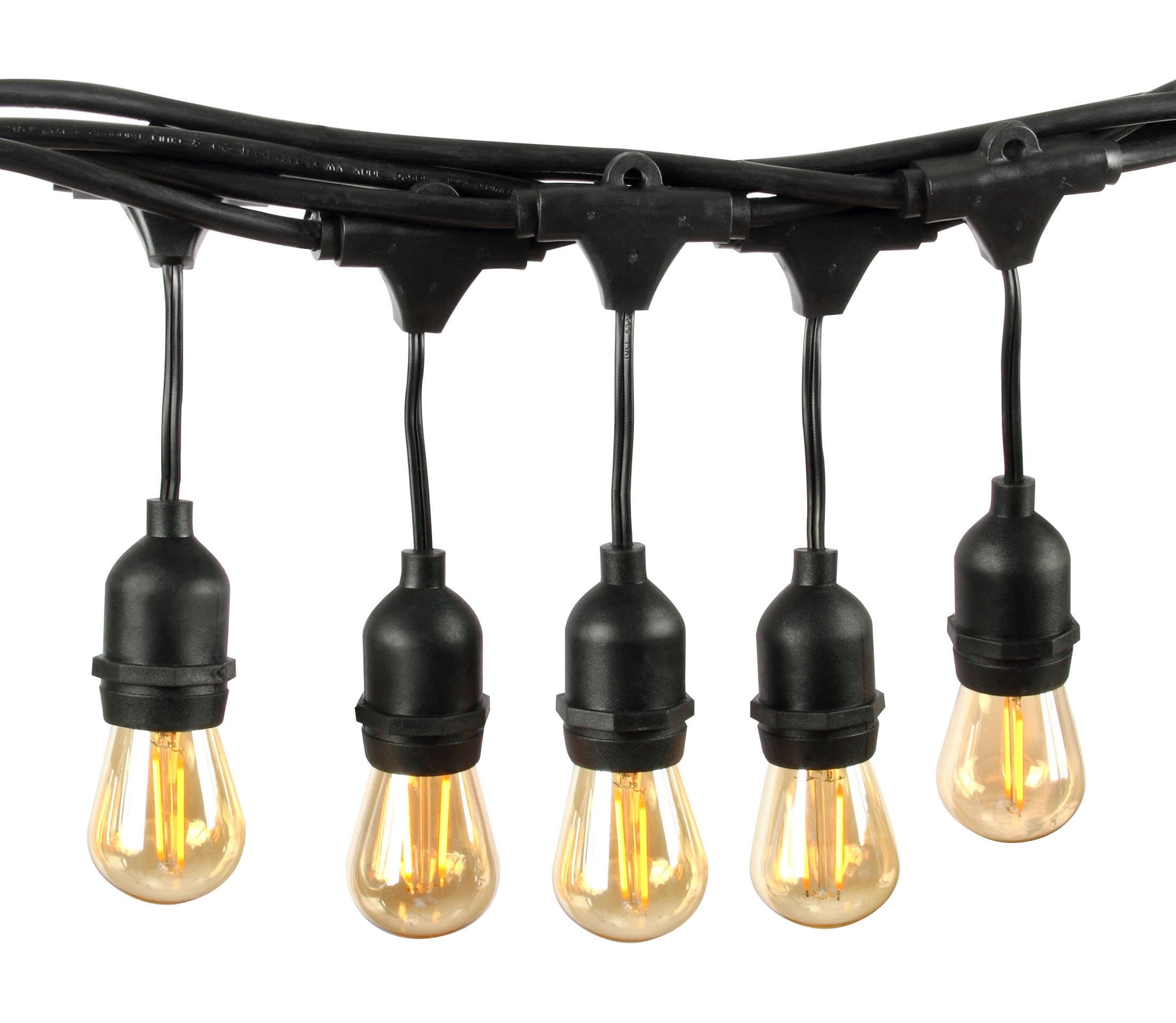 Outdoor String Lights - Led String Lights - Patio String Lights - 48Ft Weatherproof Electric String Lights with 16 Sockets 10 2W LED S14 Edison Bulbs Connectable Lights for Backyard Wedding Party Cafe