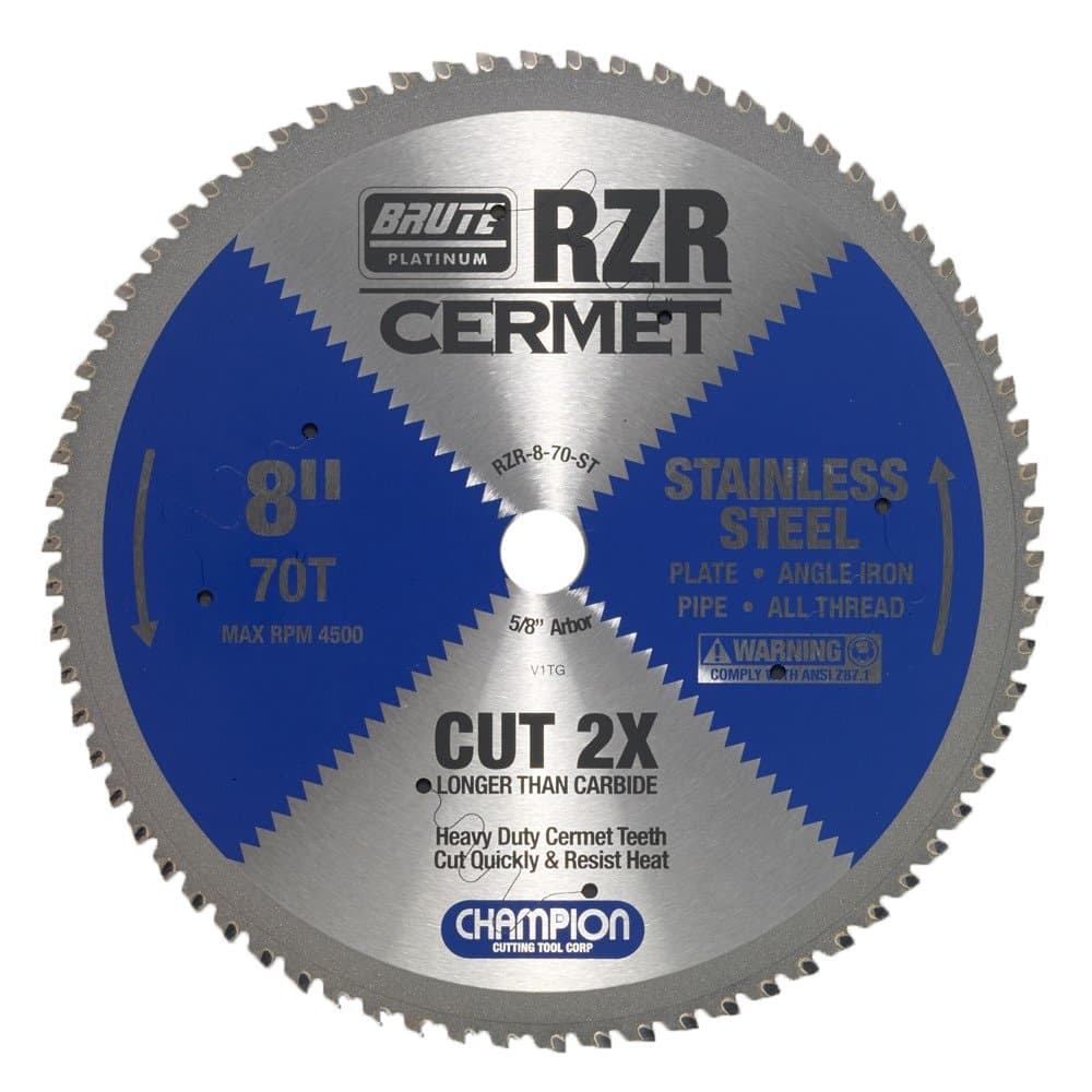 Champion Cutting Tool Corp Circular Saw Blade 8", 70T (RZR-8-70-ST)-Cut Stainless