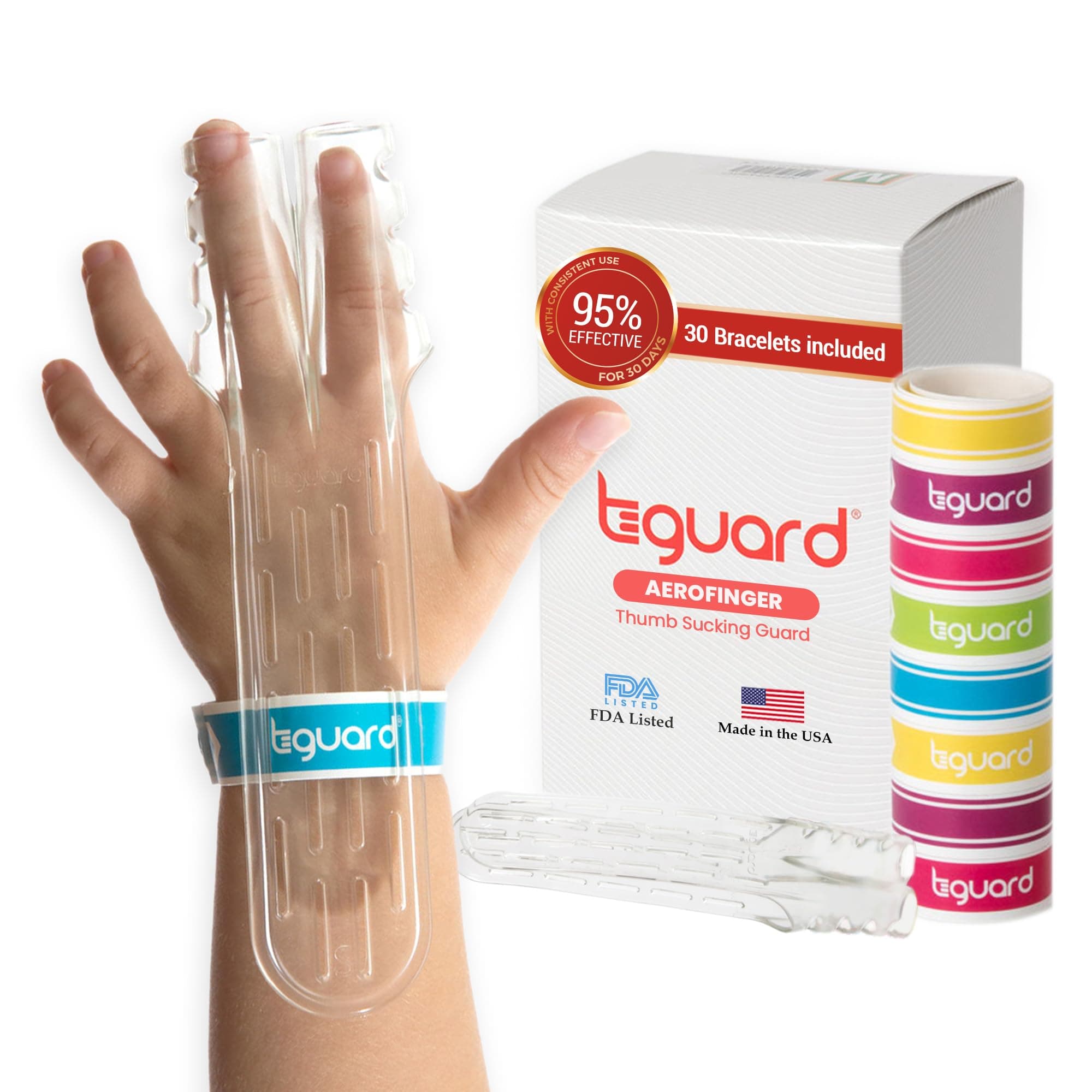 AeroFinger Anti-Finger Sucking Guard – Finger Sucking Prevention Kit, Deterrent to Stop Finger Habit, Washable Secure-Fit Guard for Toddlers, Small (Kids Under 40 lbs), Ages 2–4, Made in USA