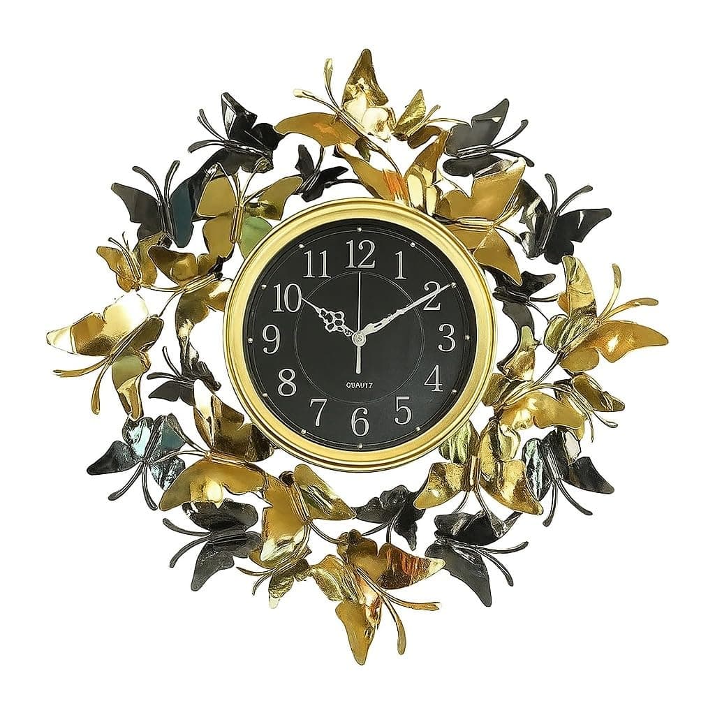 NYTRYD Large Butterfly Design Wall Clock,Modern Clocks Wall Hanging Home Decor Living Room Round, Metal Design Non-Ticking Silent Art Digital Clocks for Living Room Decor (Butterfly)