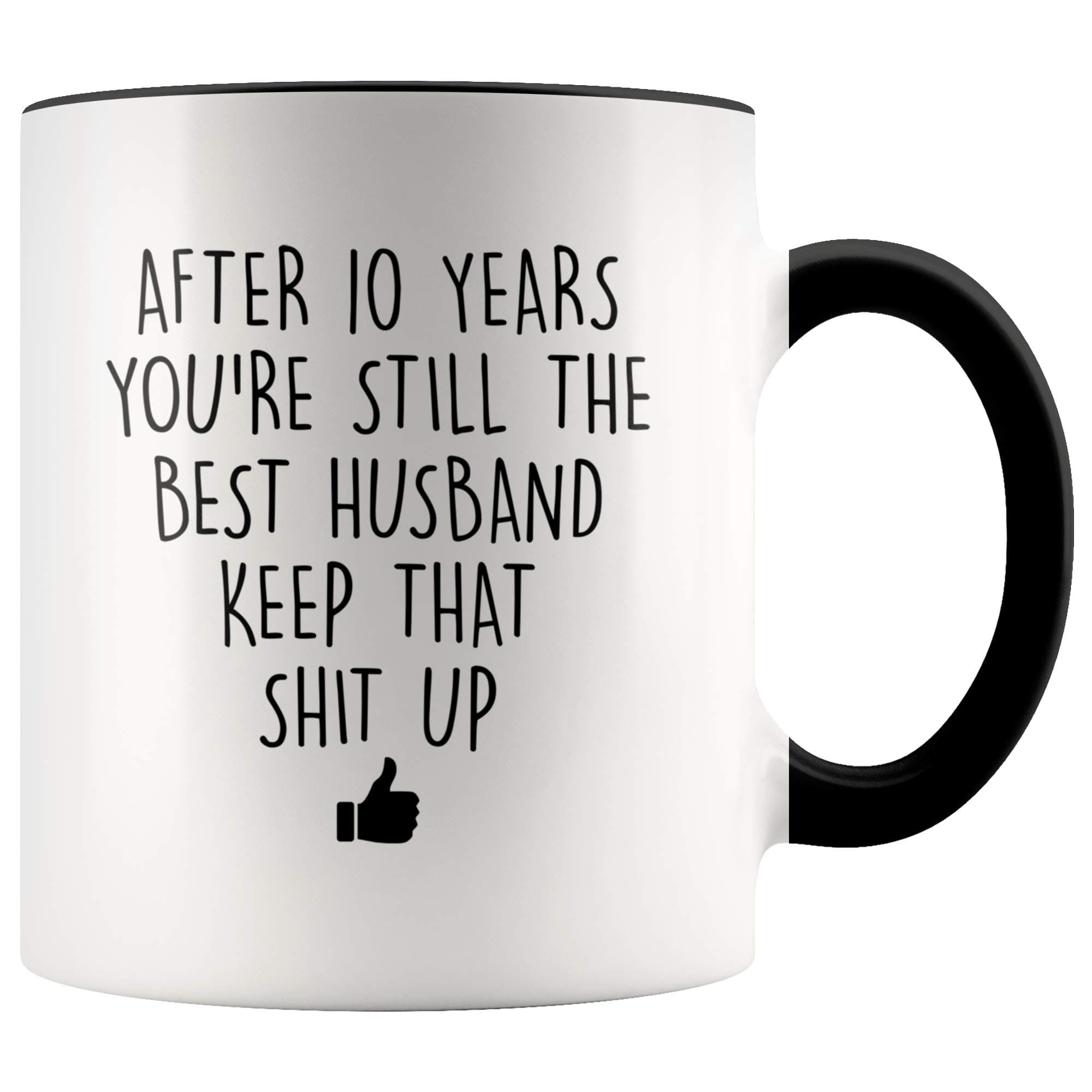 YouNique Designs 10 Year Anniversary Coffee Mug for Him, 11 Ounces, 10th Wedding Anniversary Cup For Husband, Ten Years, Tenth Year, 10th Year (Black Handle)
