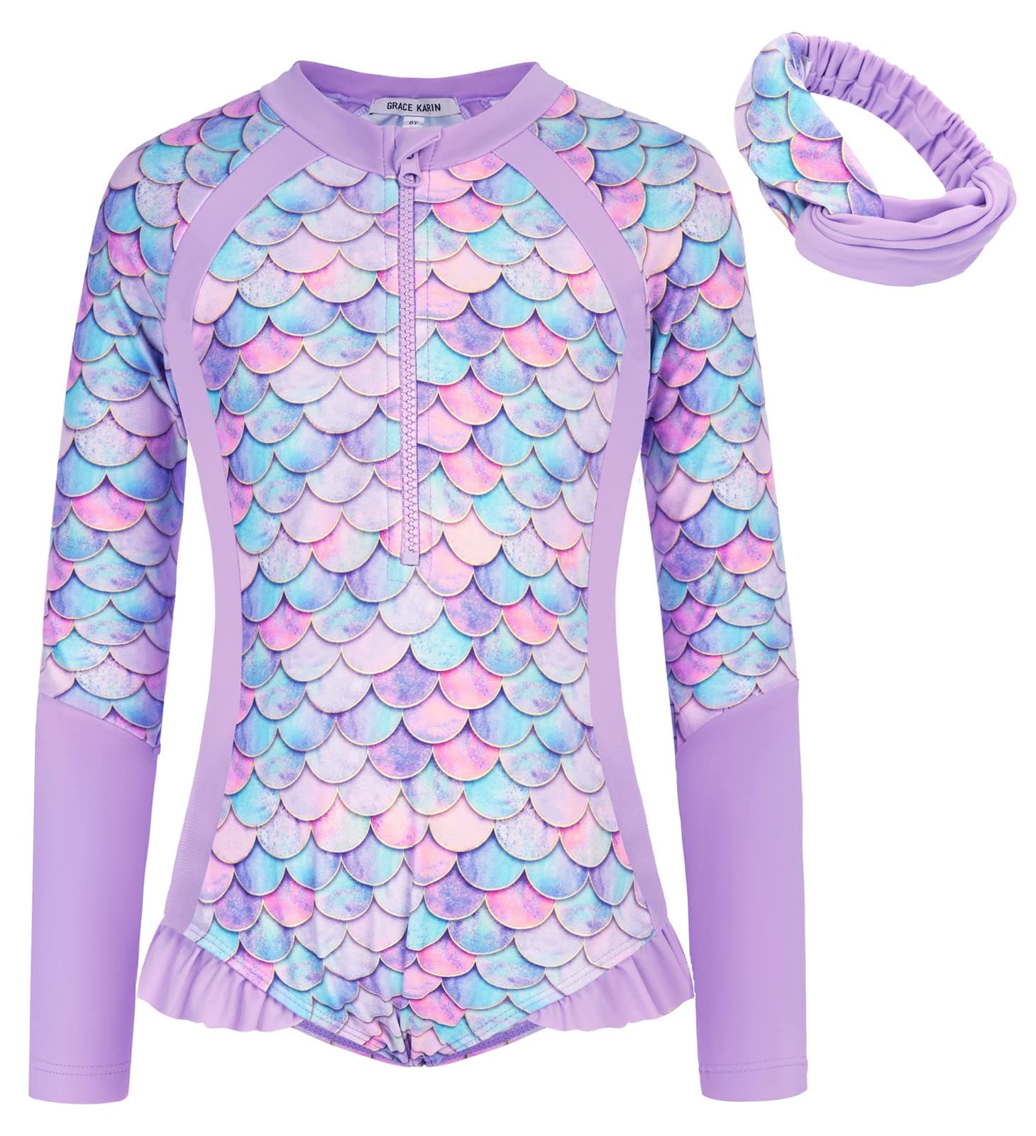 GRACE KARINGirls Swimsuit One Piece Rashguard Swimwear Long Sleeve Bathing Suit