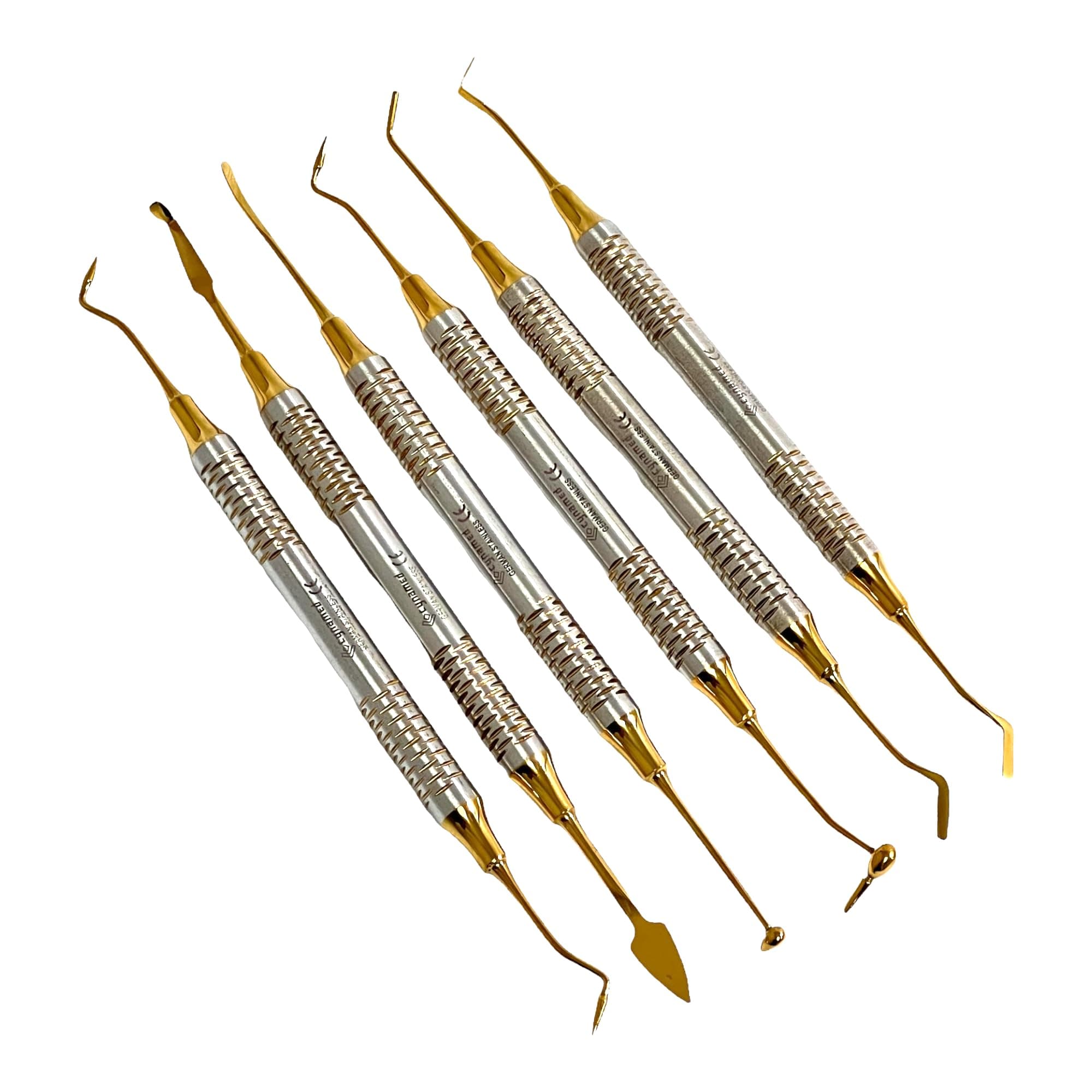 Premium German Dental Composite Non Stick Filling Instruments Kit (6 PCS Titanium Gold) Glass ionomer-Cynamed (Composite Filling Set of 6 (Gold))