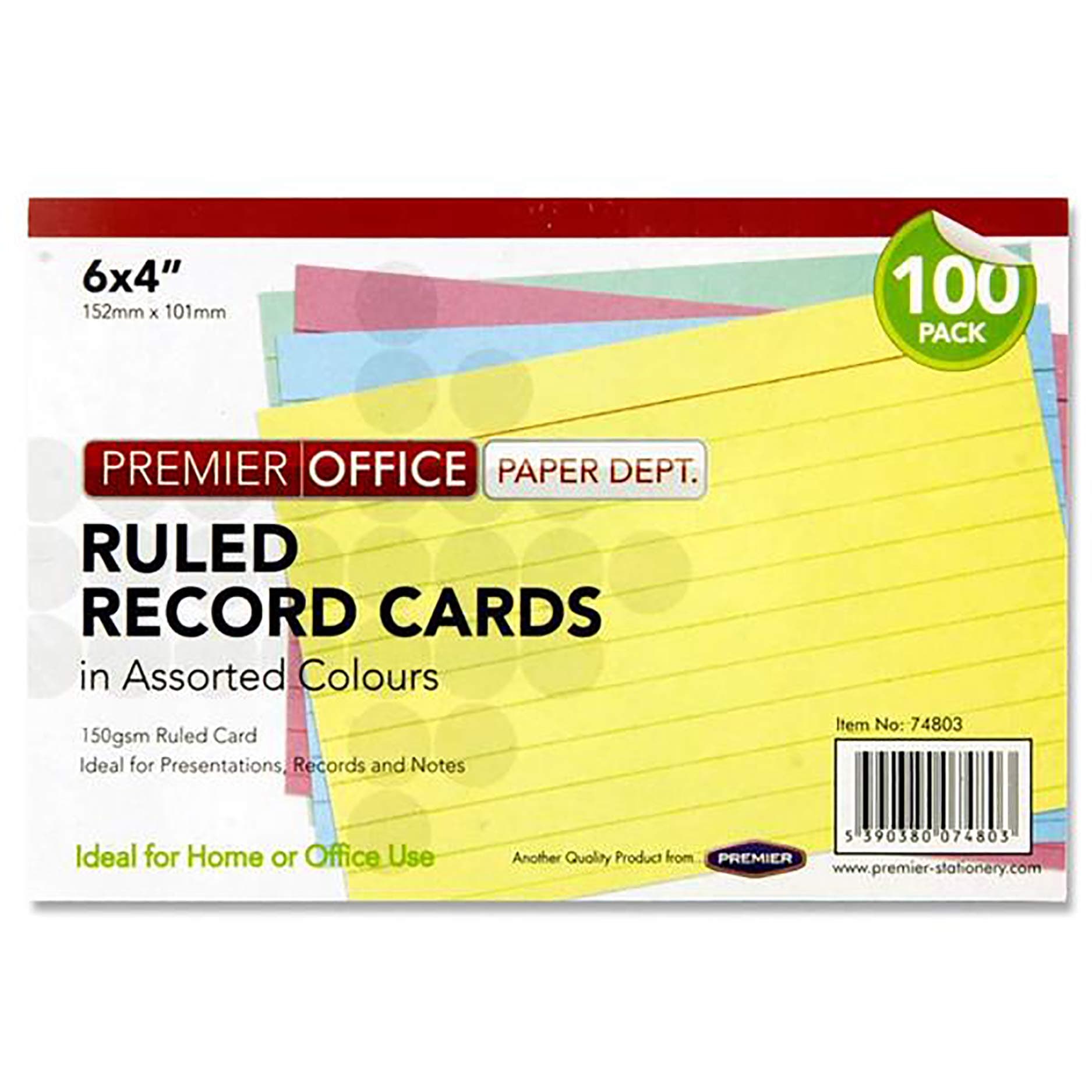 Premier Office C3274803 6 x 4 mm Record Card - Assorted Colours (Pack of 100)