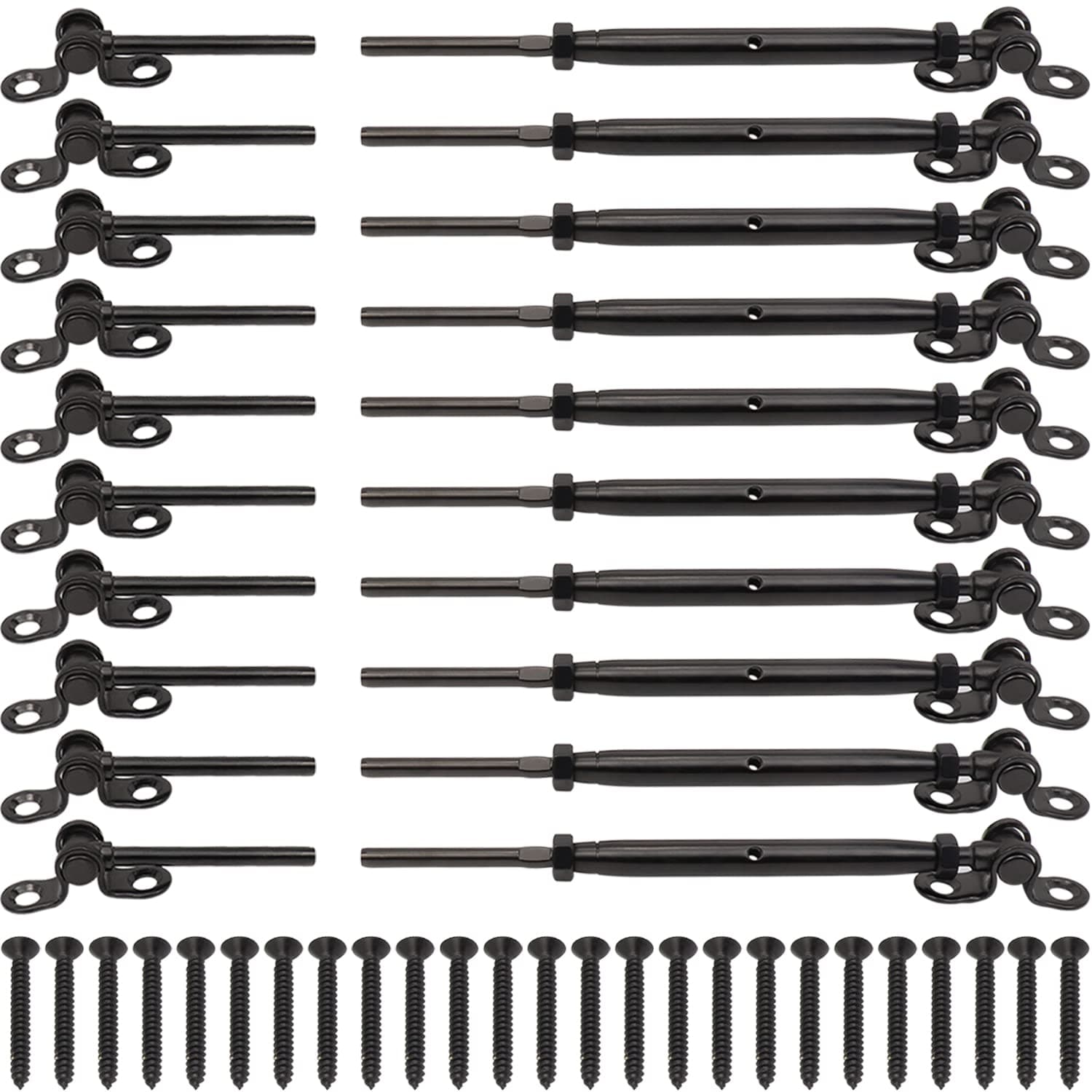 Challcrea 10 Pairs Black Stainless Steel Cable Railing Kit - 180° Angle Adjustable, 200ft Black 1/8 Stainless Steel Cable